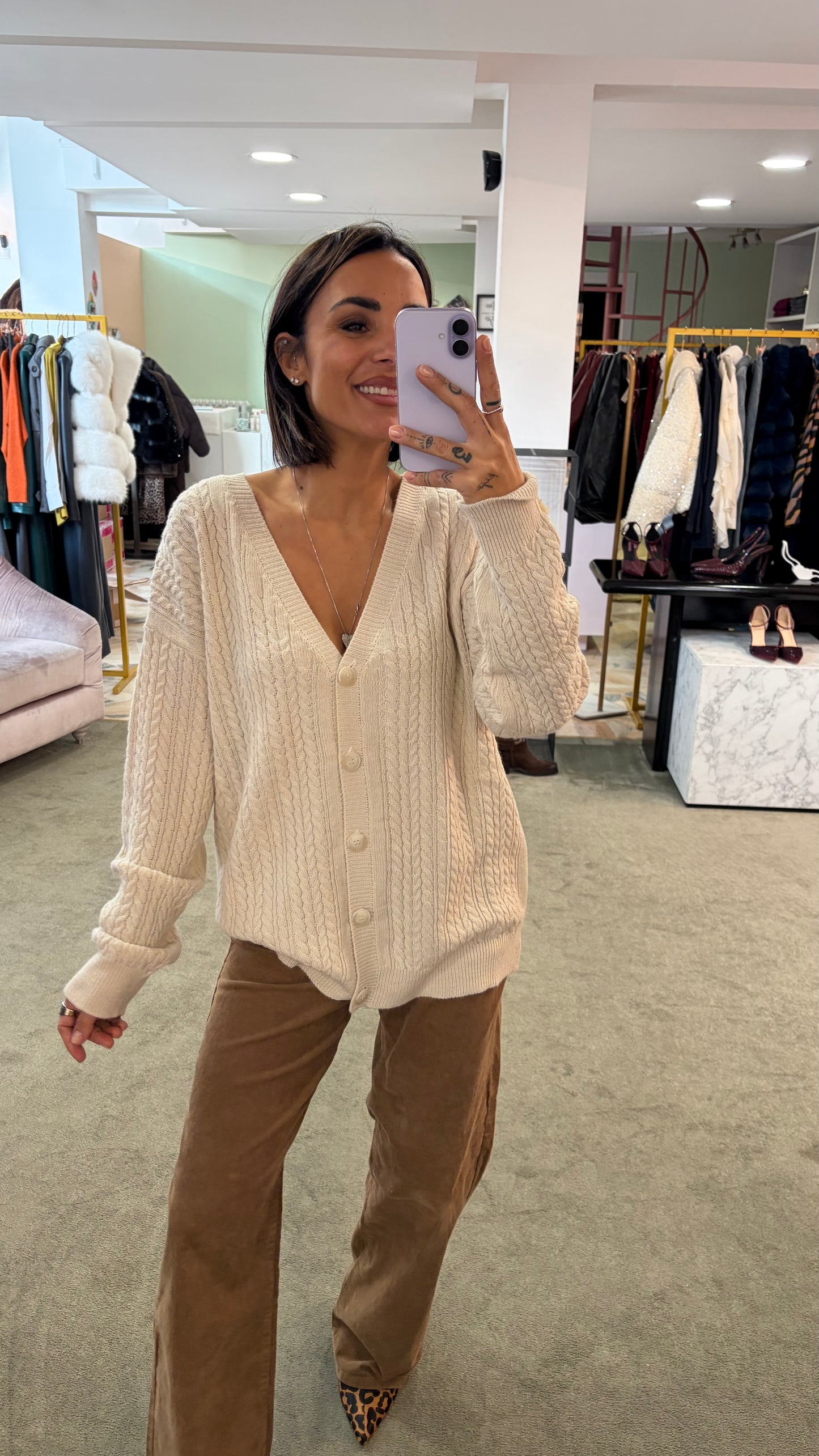 Cardigan a trecce MAR DE MARGARITAS panna