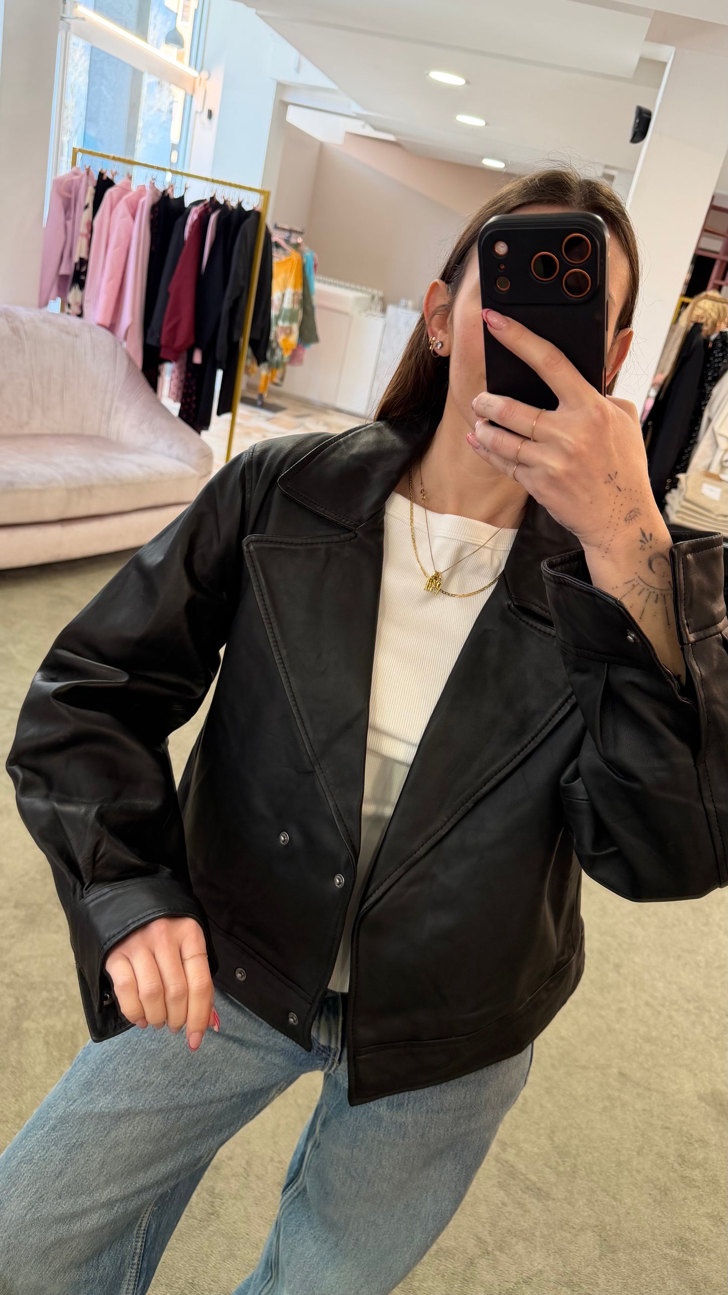 Giacca nera in pelle sl