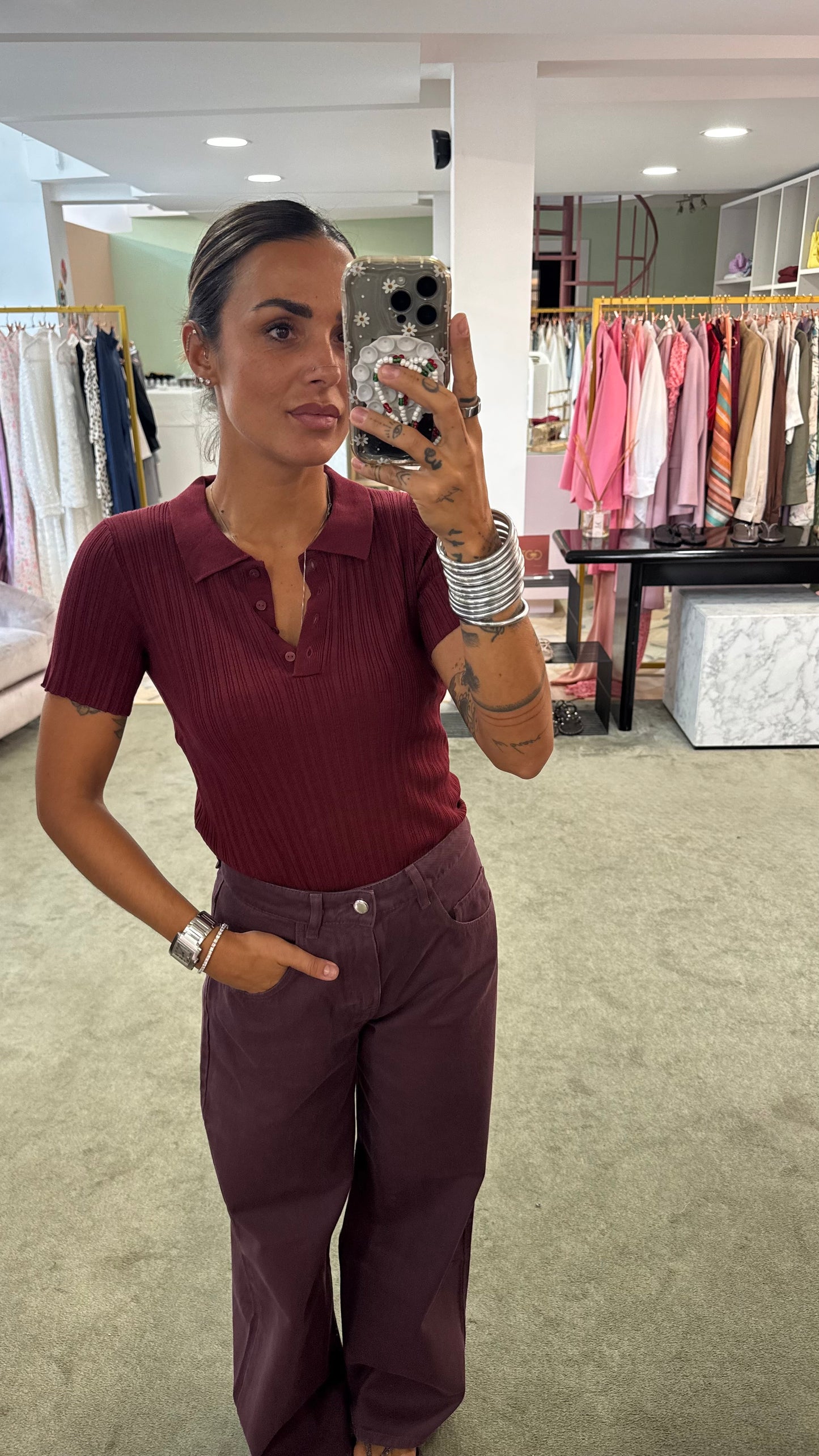 Polo bordeaux a costine on viscosa leggera maniche corte jx