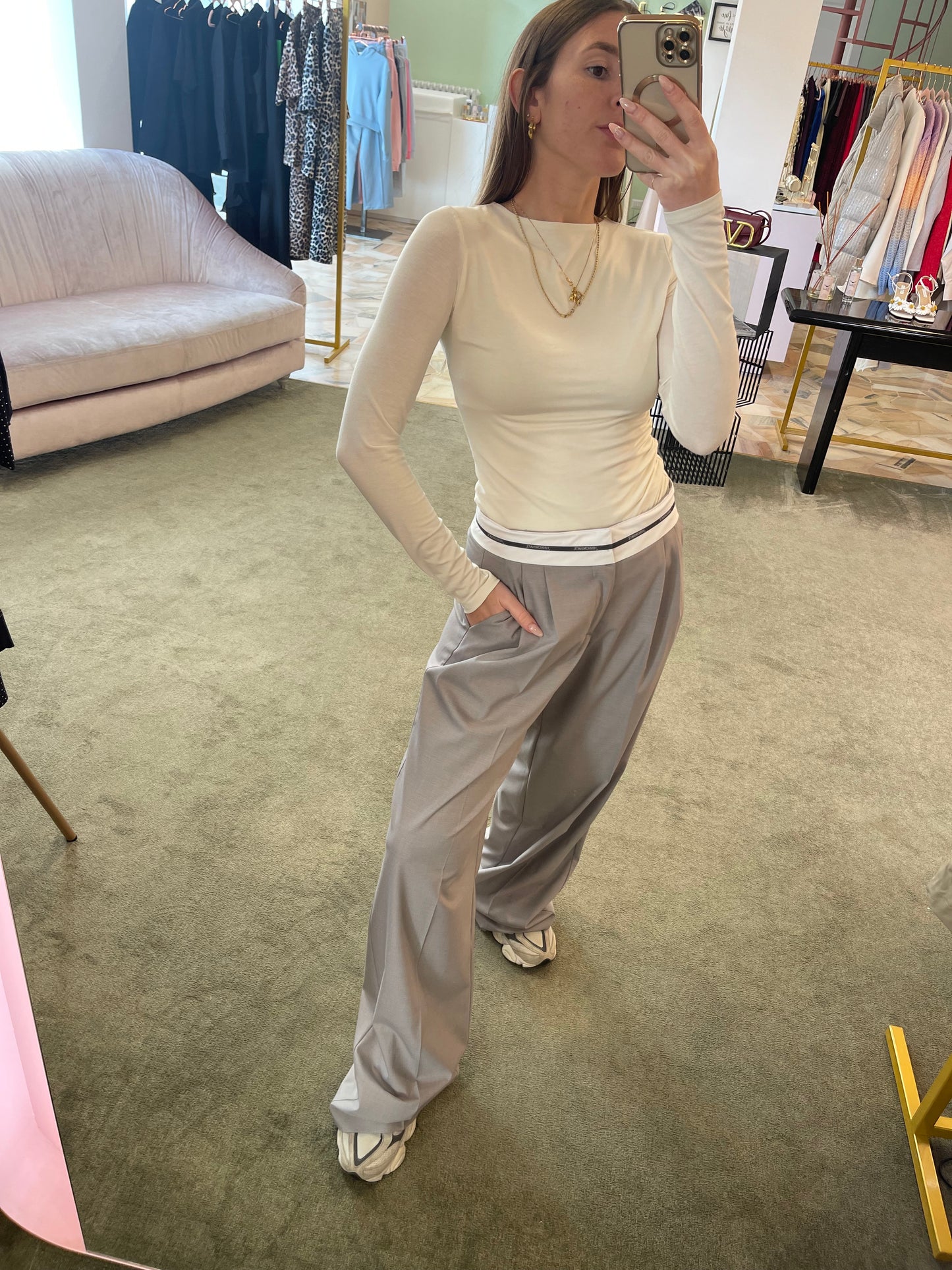 Pantaloni grigio wide leg con risvolto hinnominate