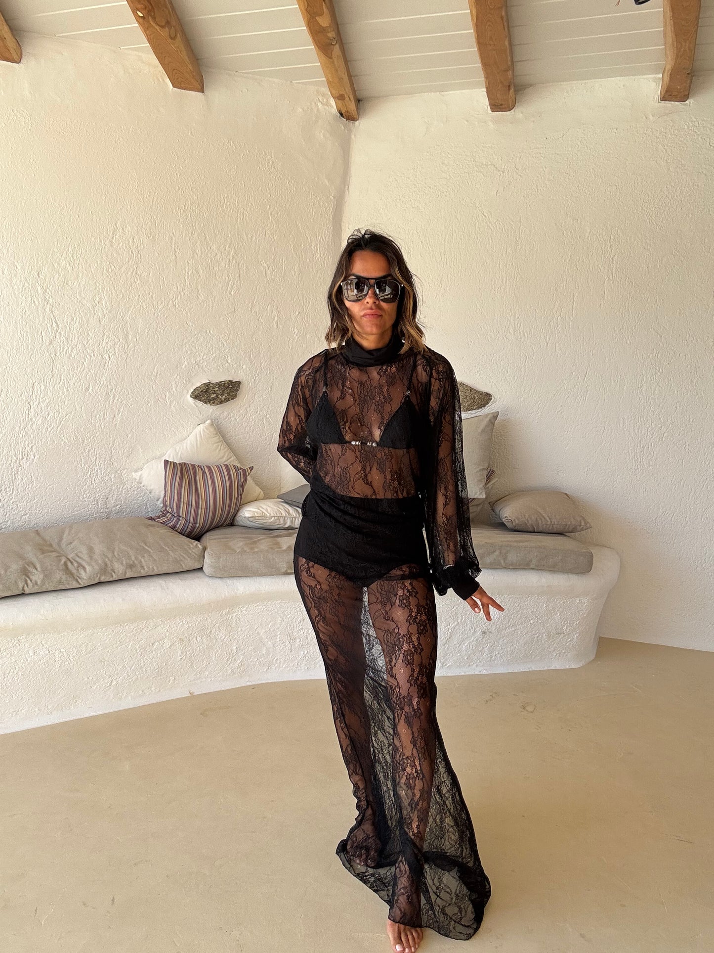 Gonna lunga nera in pizzo con culotte ks