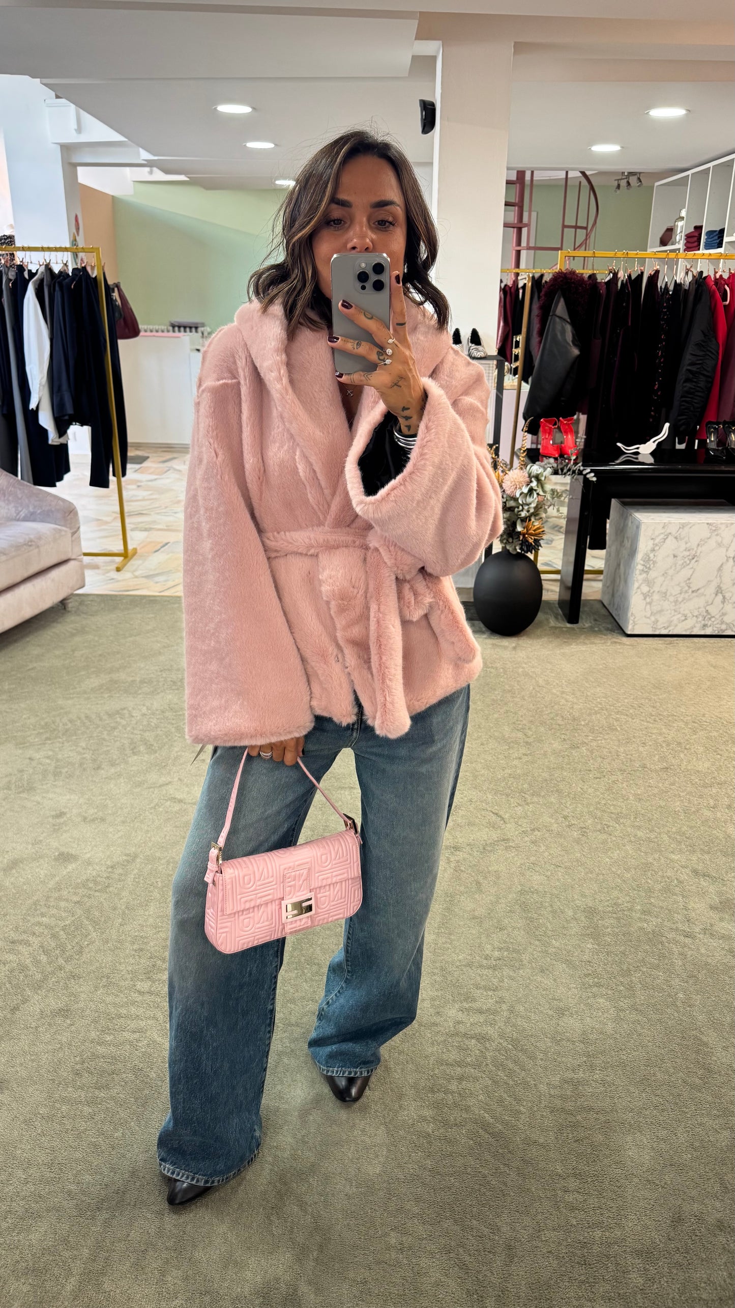 Pelliccia eco rosa luxury con cappuccio ys