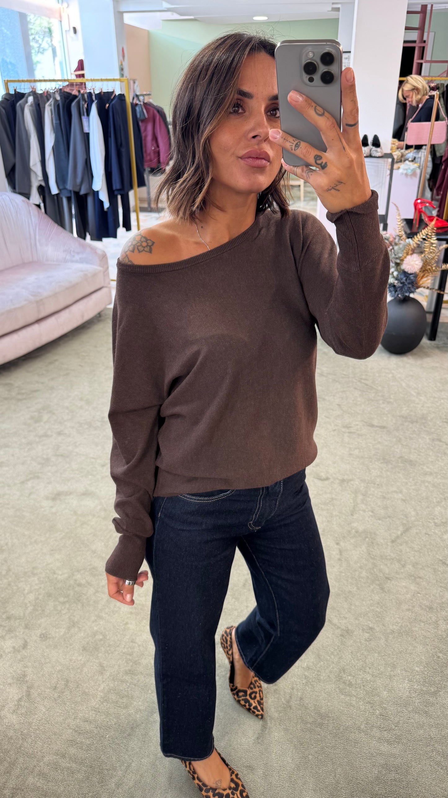 Maglione cioccolato girocollo morbido sy