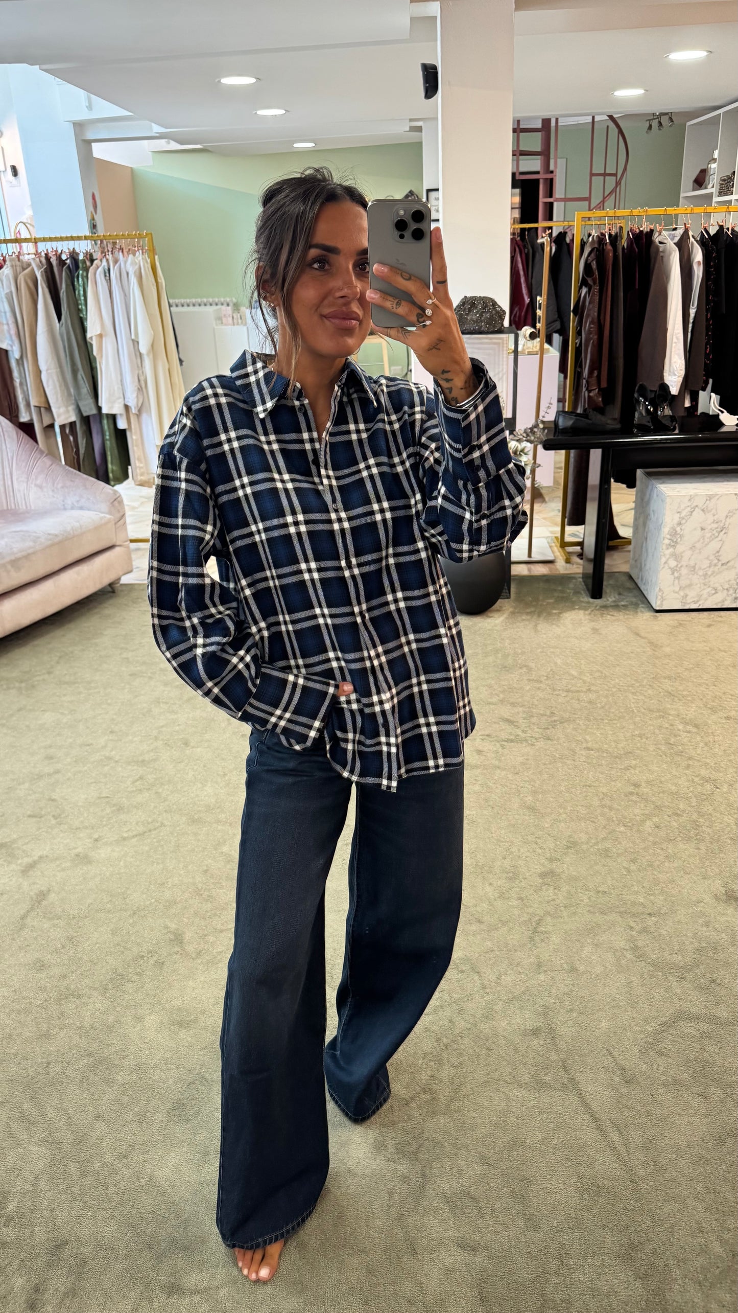 Camicia blu a quadri jx