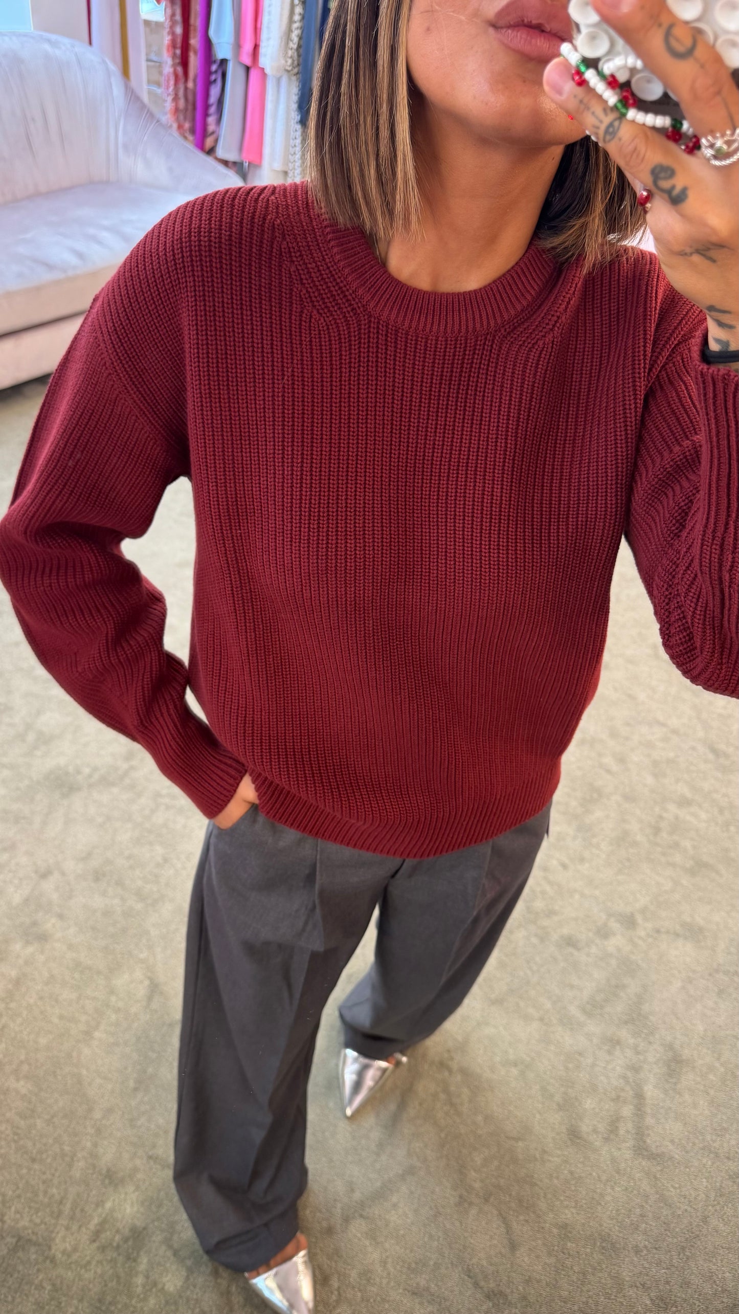 Maglione bordeaux a costine jx