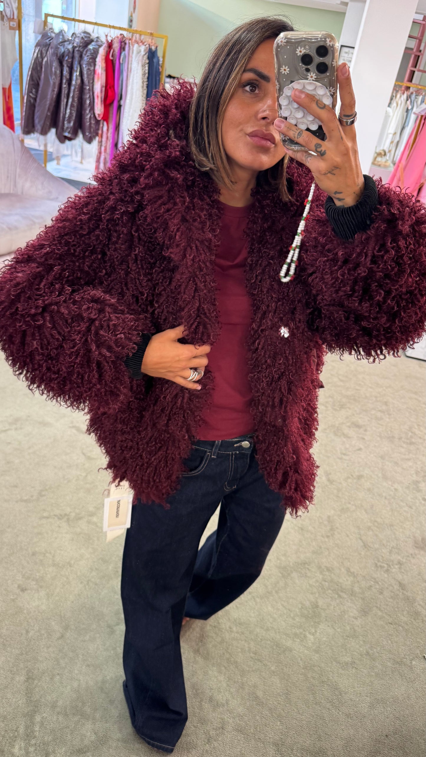 Bomber mongolia eco bordeaux con cappuccio