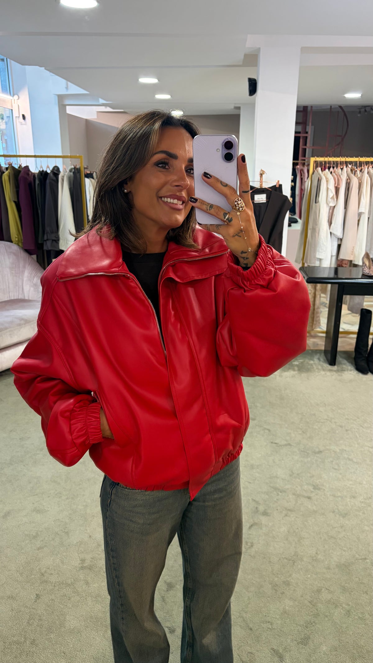 Bomber over rosso in eco pelle ks