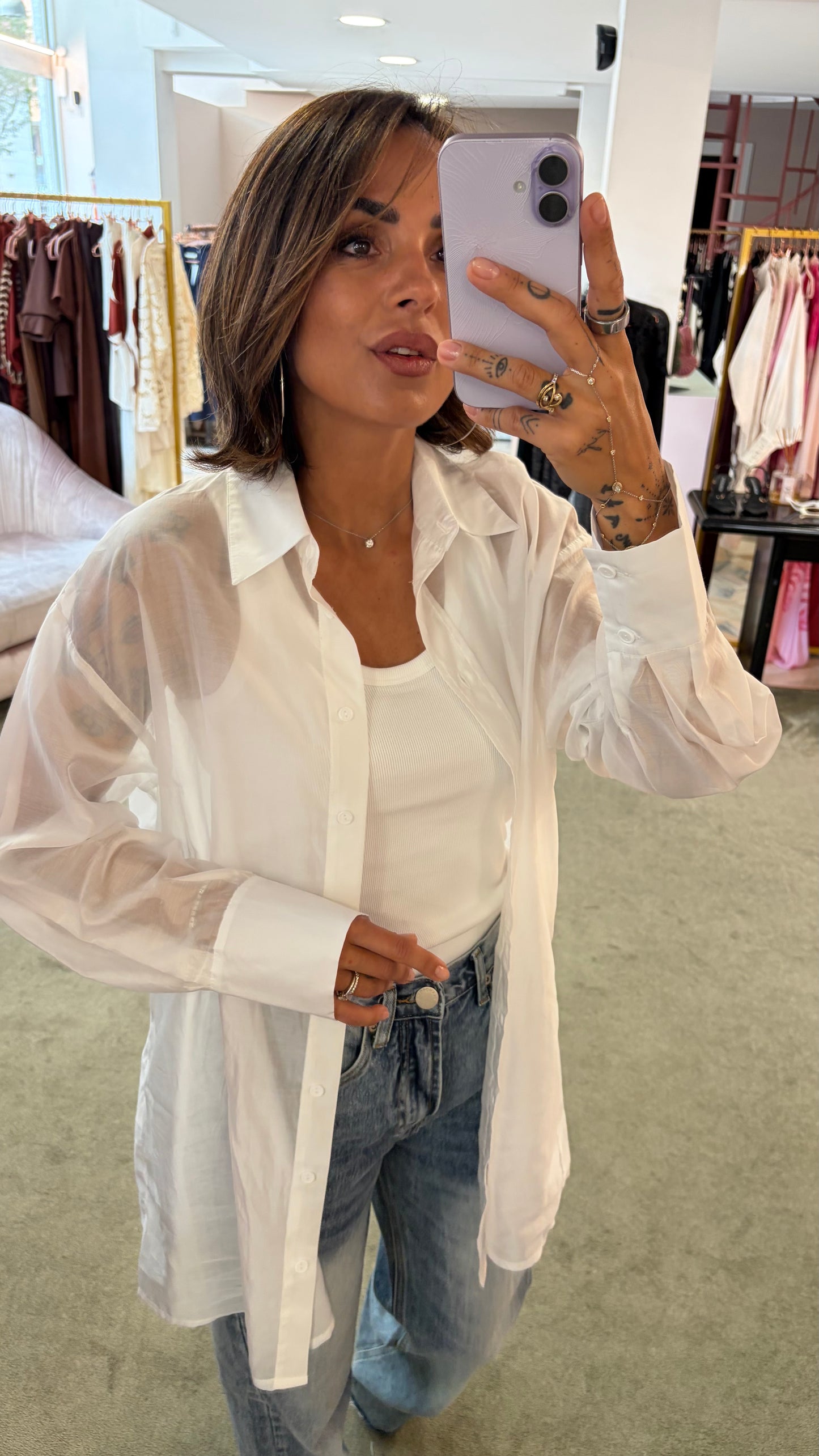 Camicia over bianca trasparente gl