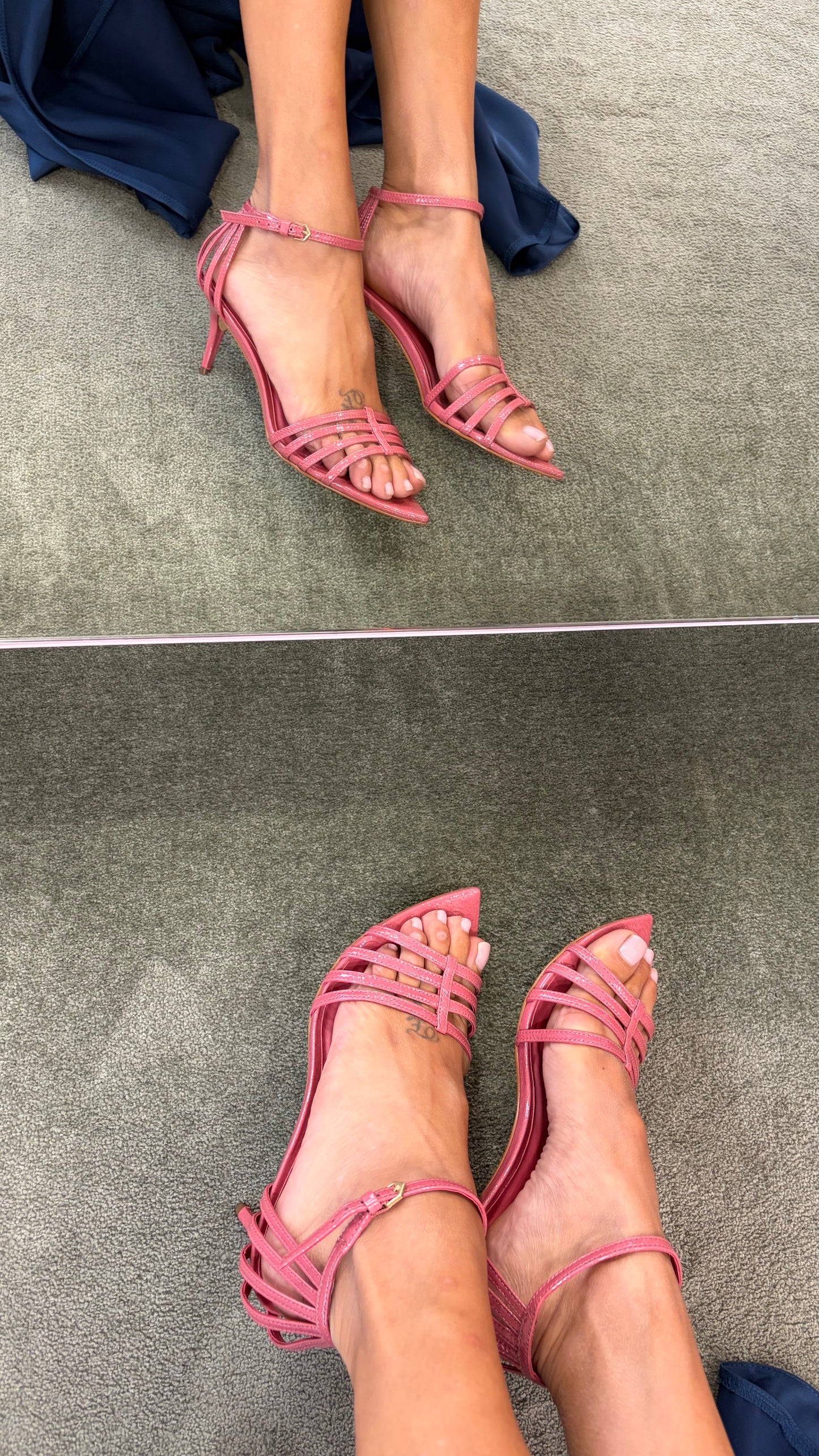 Sandalo rosa blush in vernice con listini