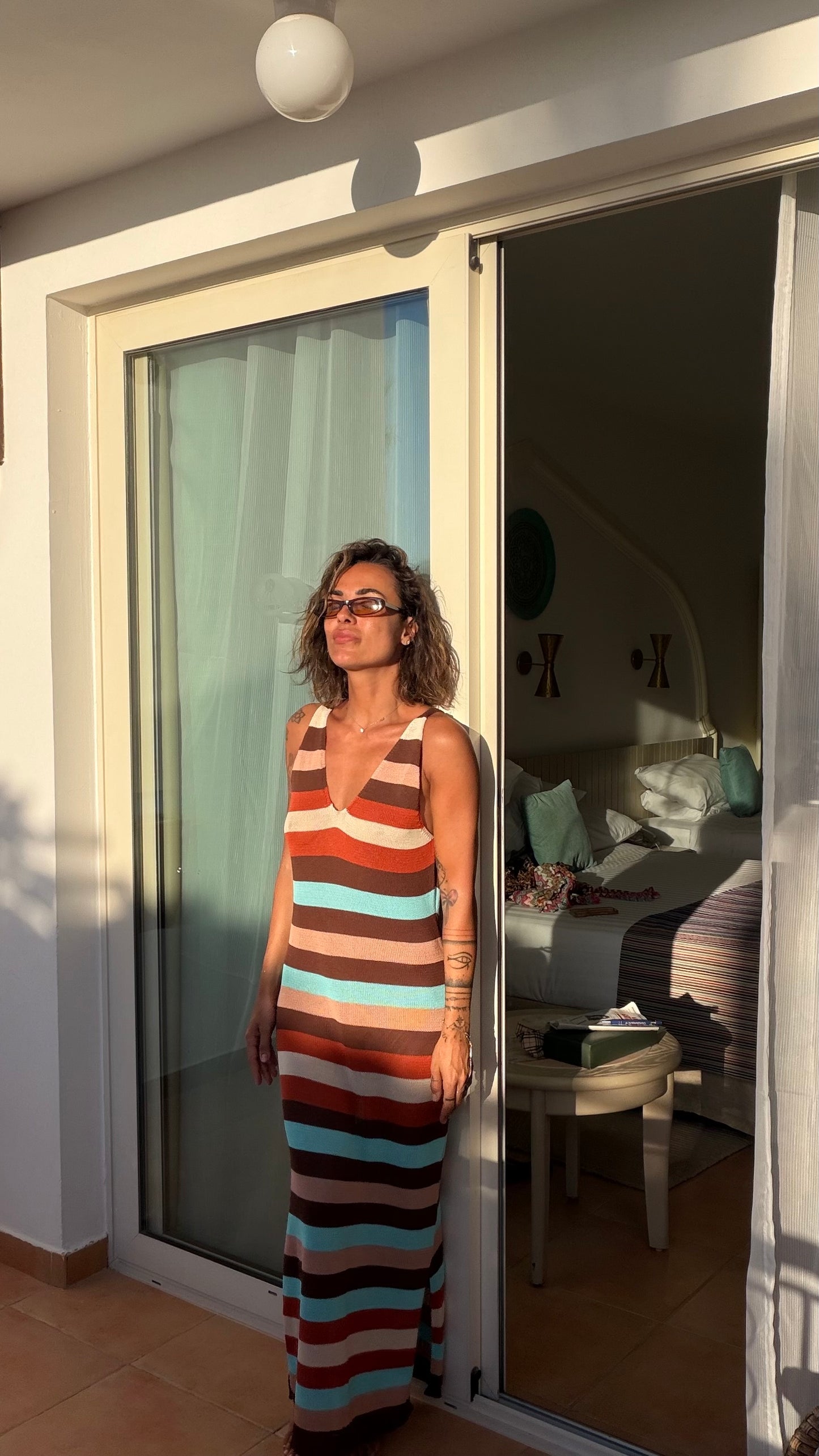 Abito lungo multicolor a righe in maglia Me Fui