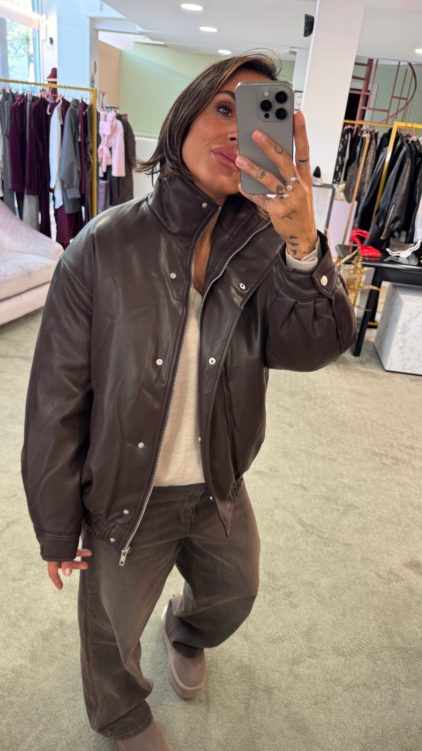 Bomber aviator marrone testa di moro imbottito in ecopelle gl