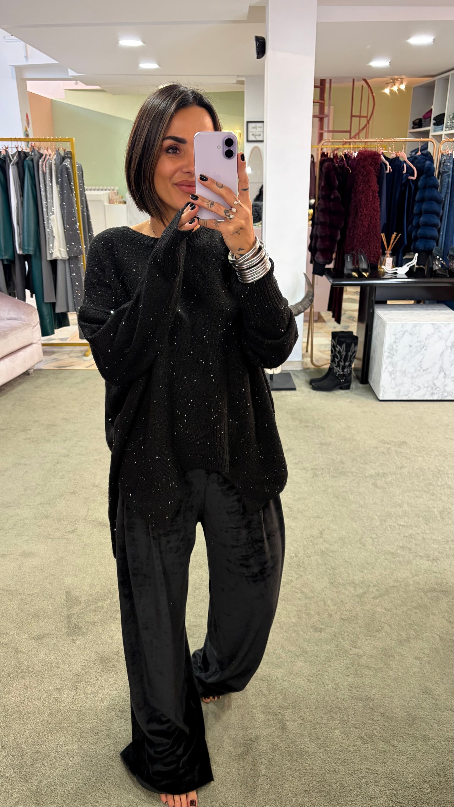 Maglione over nero con micropaillettes bj