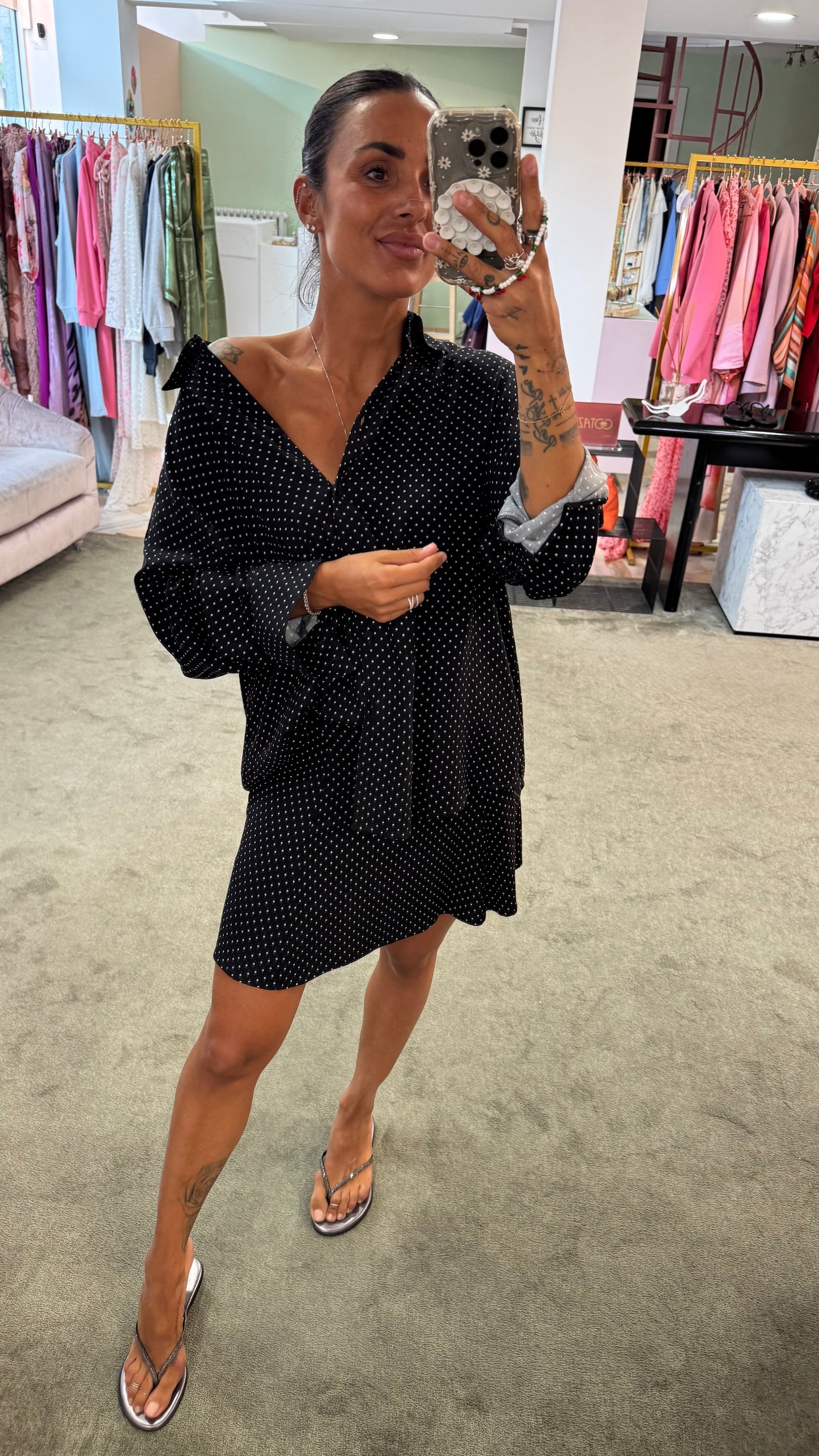 Camicia clelia MAR DE MARGARITAS nera a pois piccoli