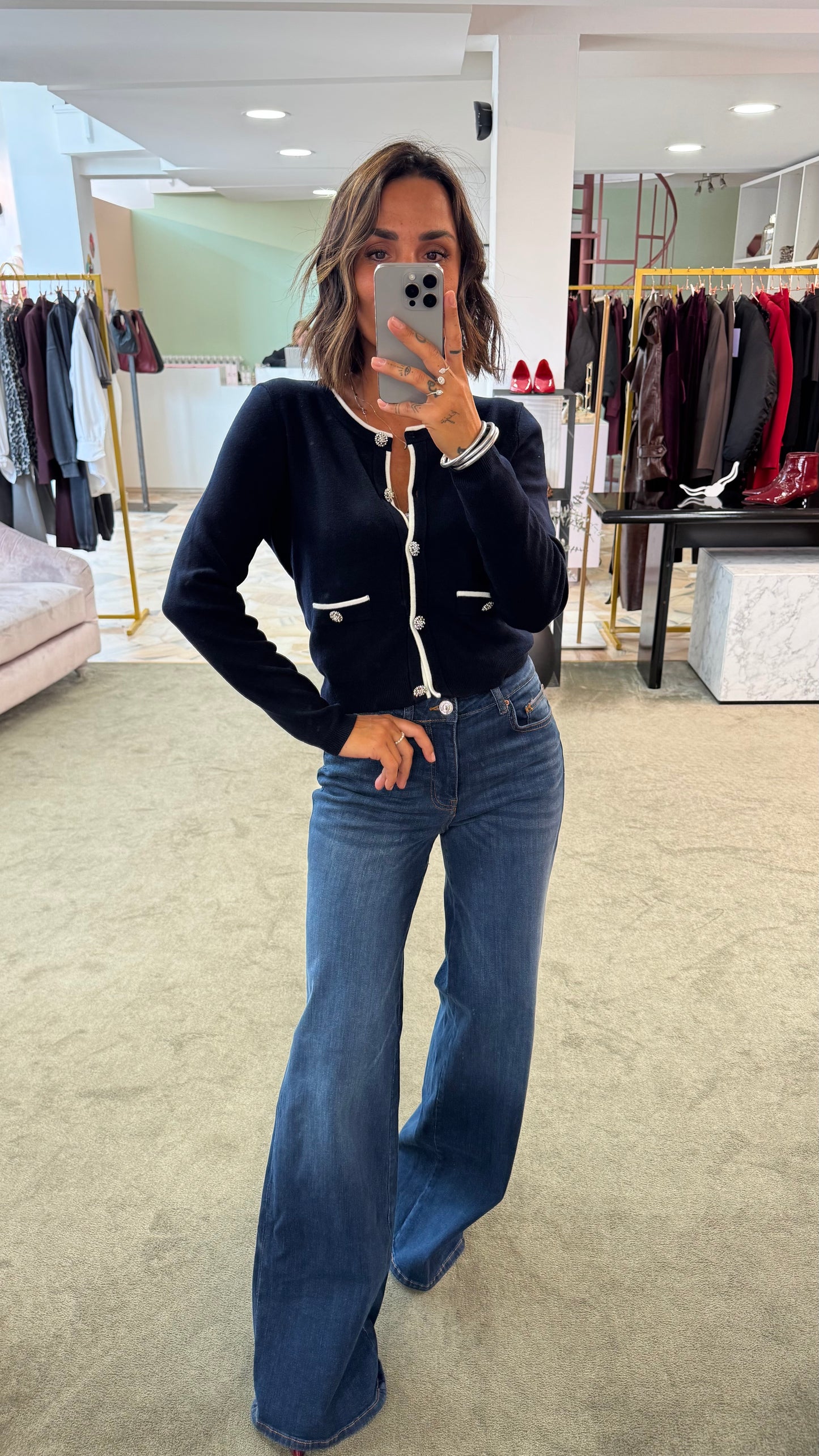Jeans wide leg denim scuro elasticizzato fr