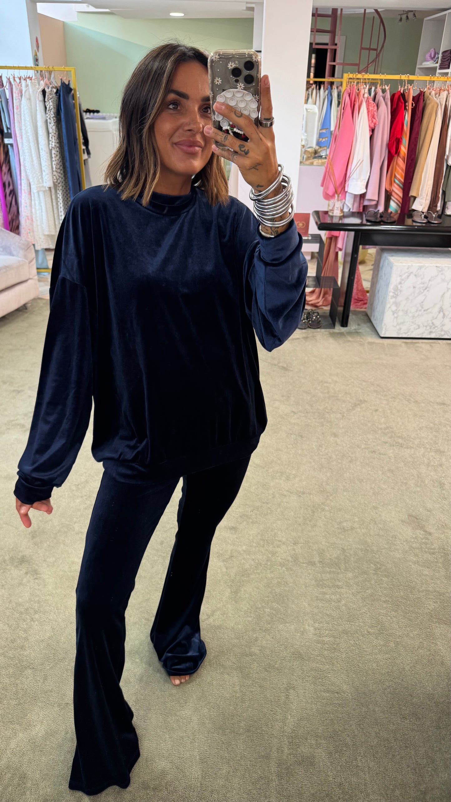 Pantaloni flare blu notte in velluto Don't@Me