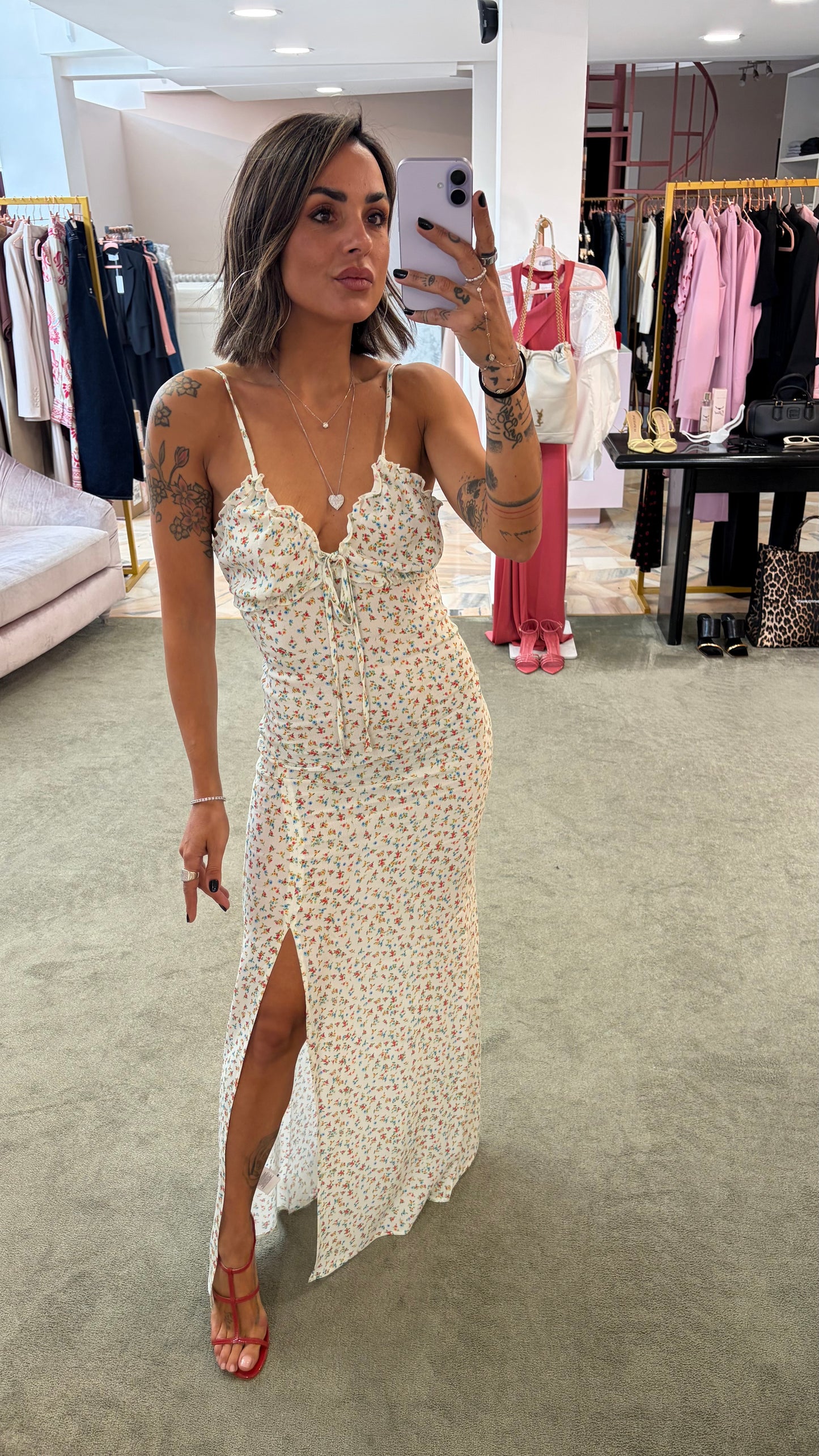 Abito riley lungo MAR DE MARGARITAS panna con fiorellini