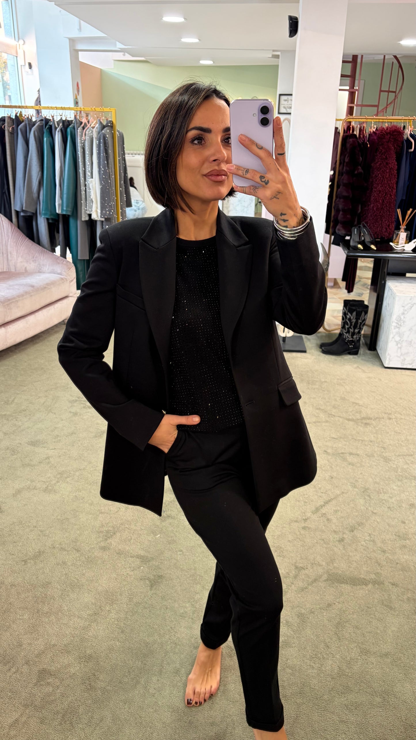 Blazer nero lungo slim punto milano fr