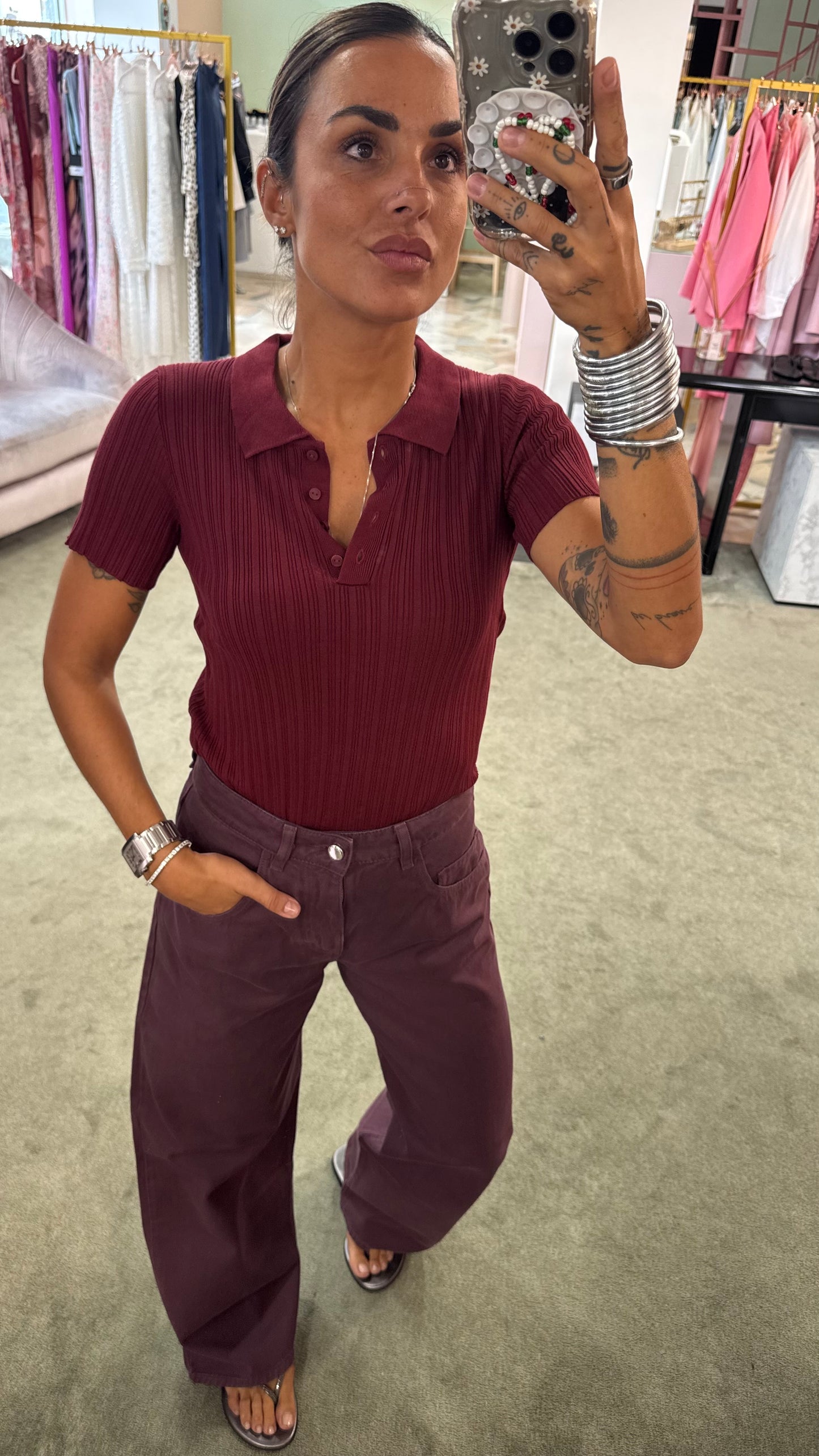 Polo bordeaux a costine on viscosa leggera maniche corte jx