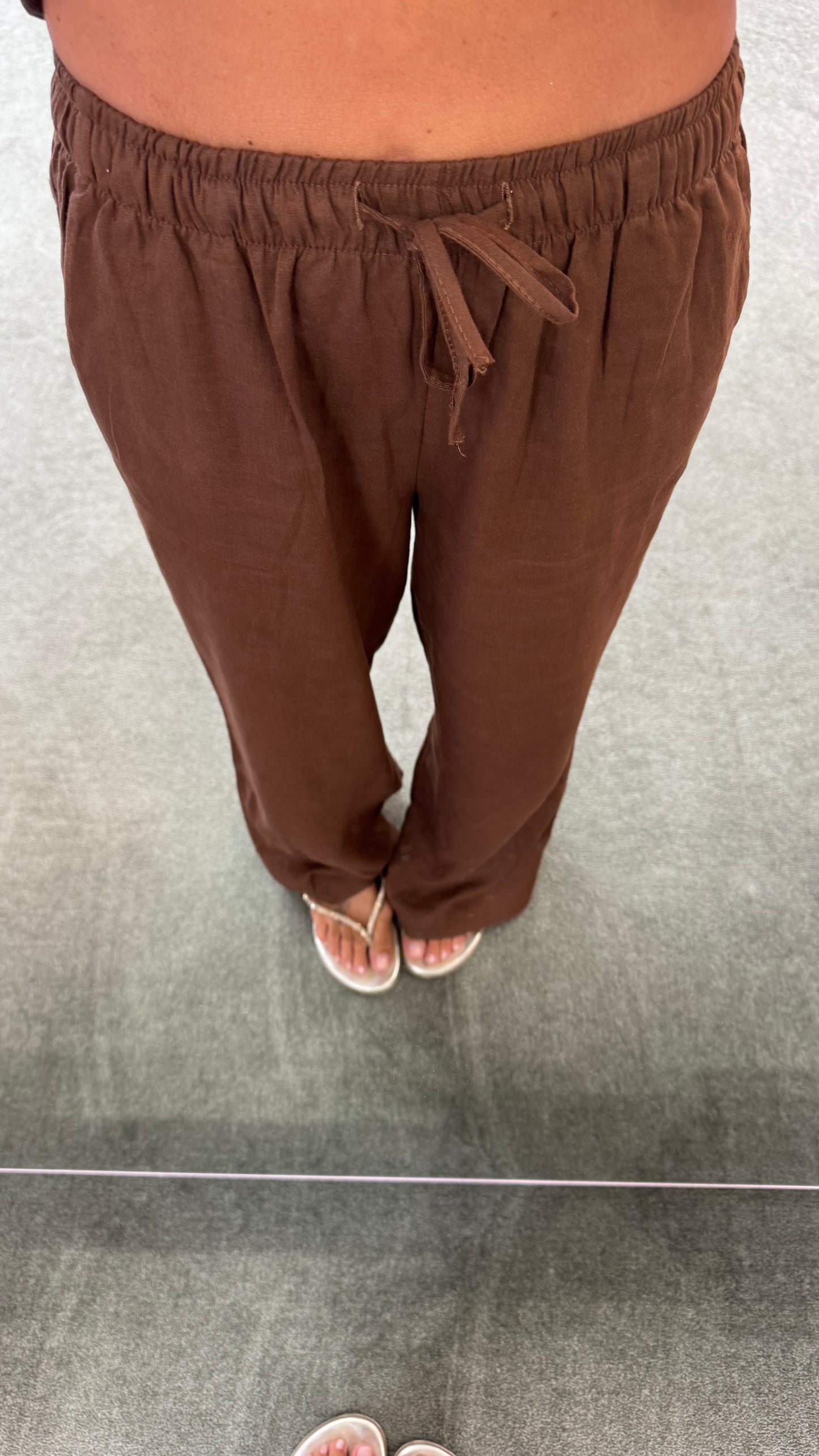 Pantaloni tabacco in lino con coulisse ep