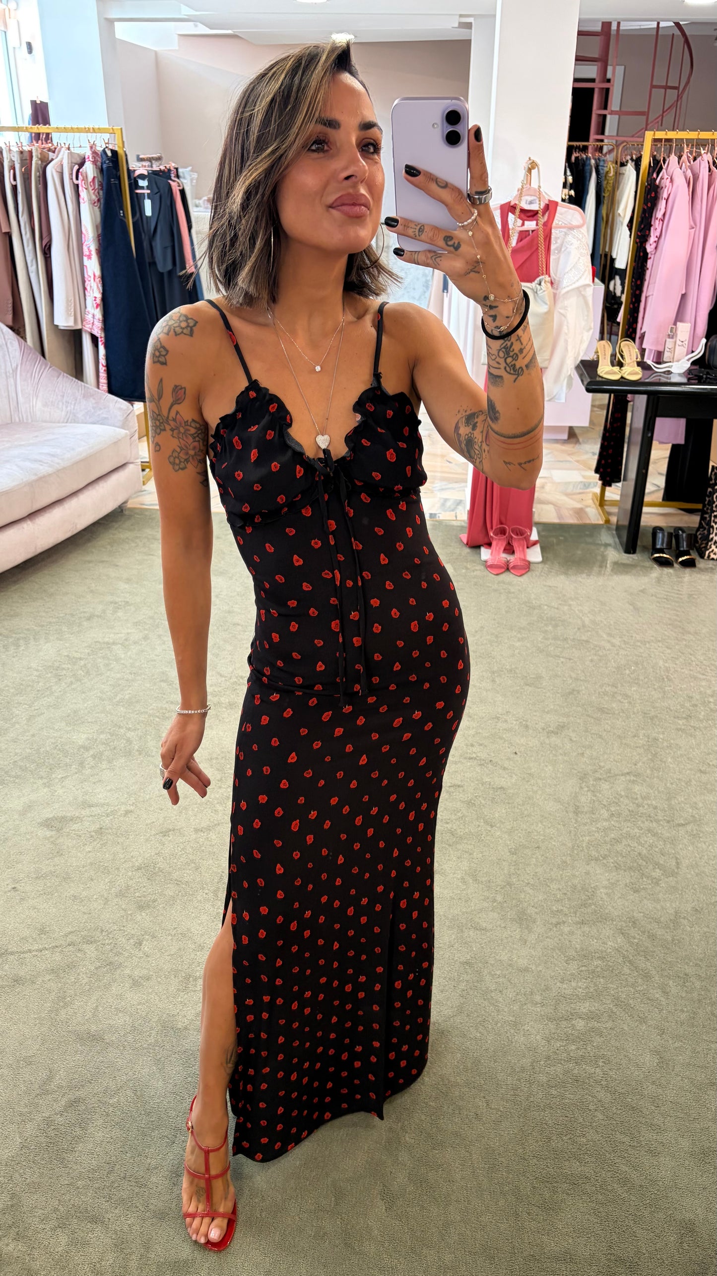 Abito riley lungo MAR DE MARGARITAS nero con rose