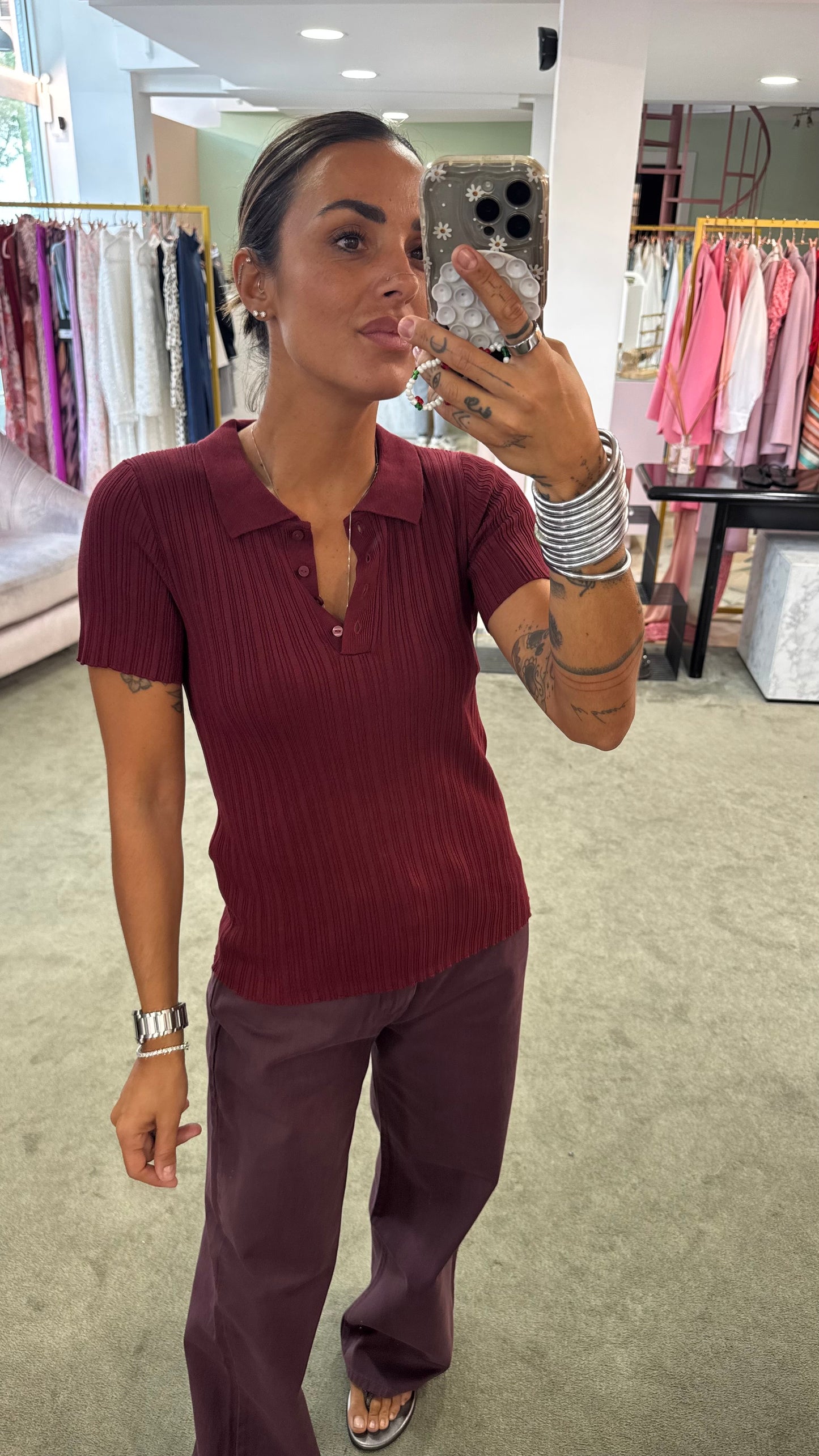 Polo bordeaux a costine on viscosa leggera maniche corte jx