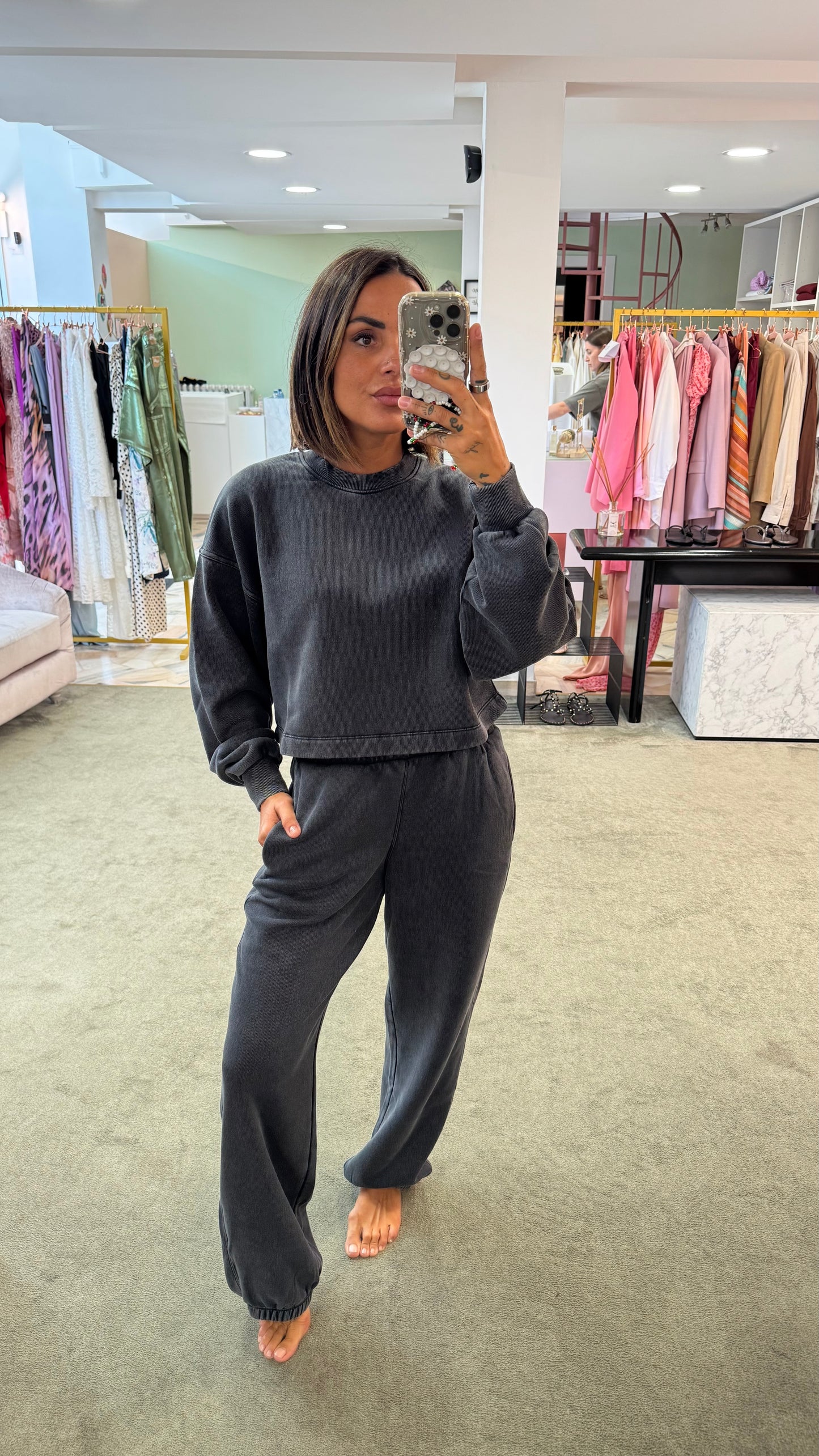 Felpa crop grigia stonewashed jx