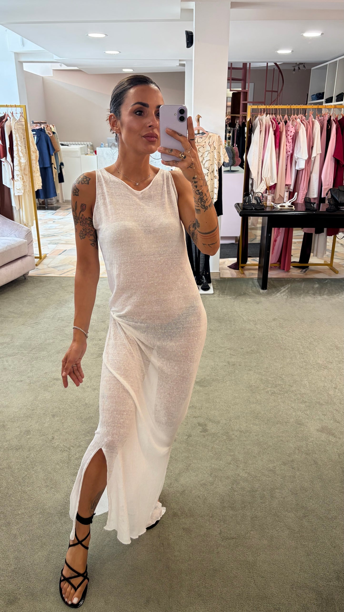 Abito lungo bianco in lino fy