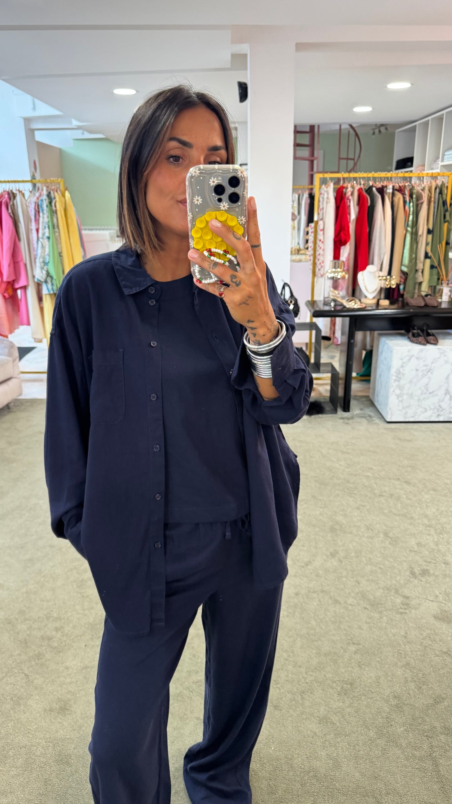 Camicia blu notte in lino jx