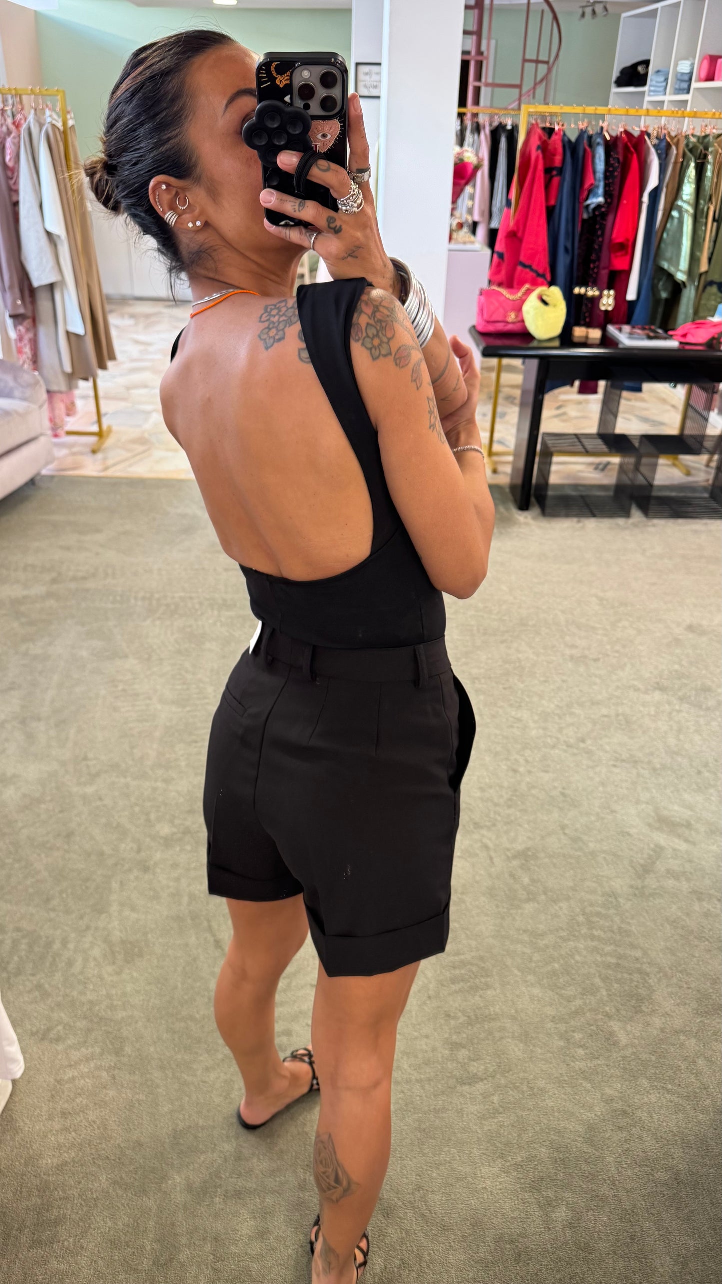 Body nero scollo retro in licra ks