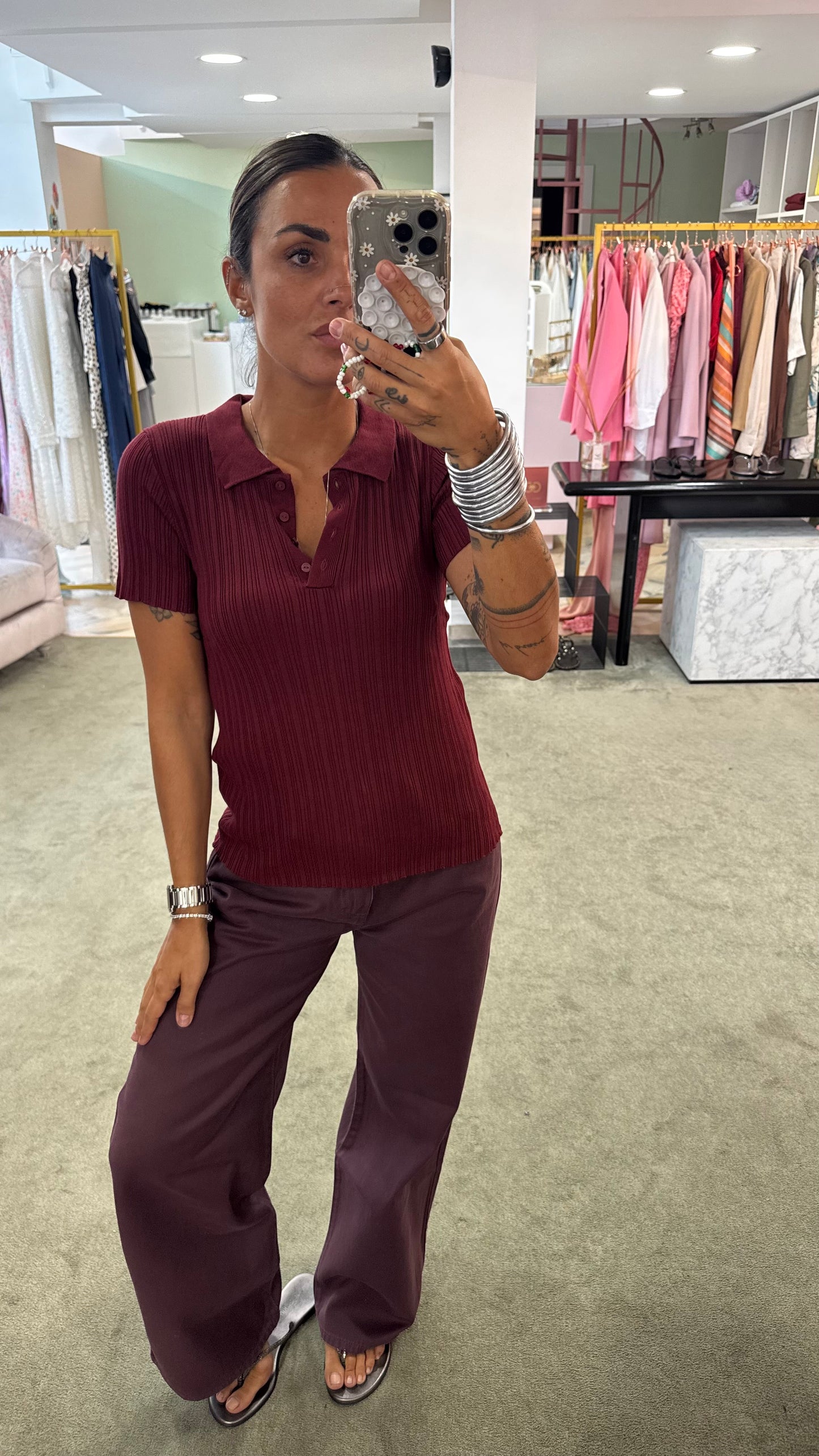 Polo bordeaux a costine on viscosa leggera maniche corte jx