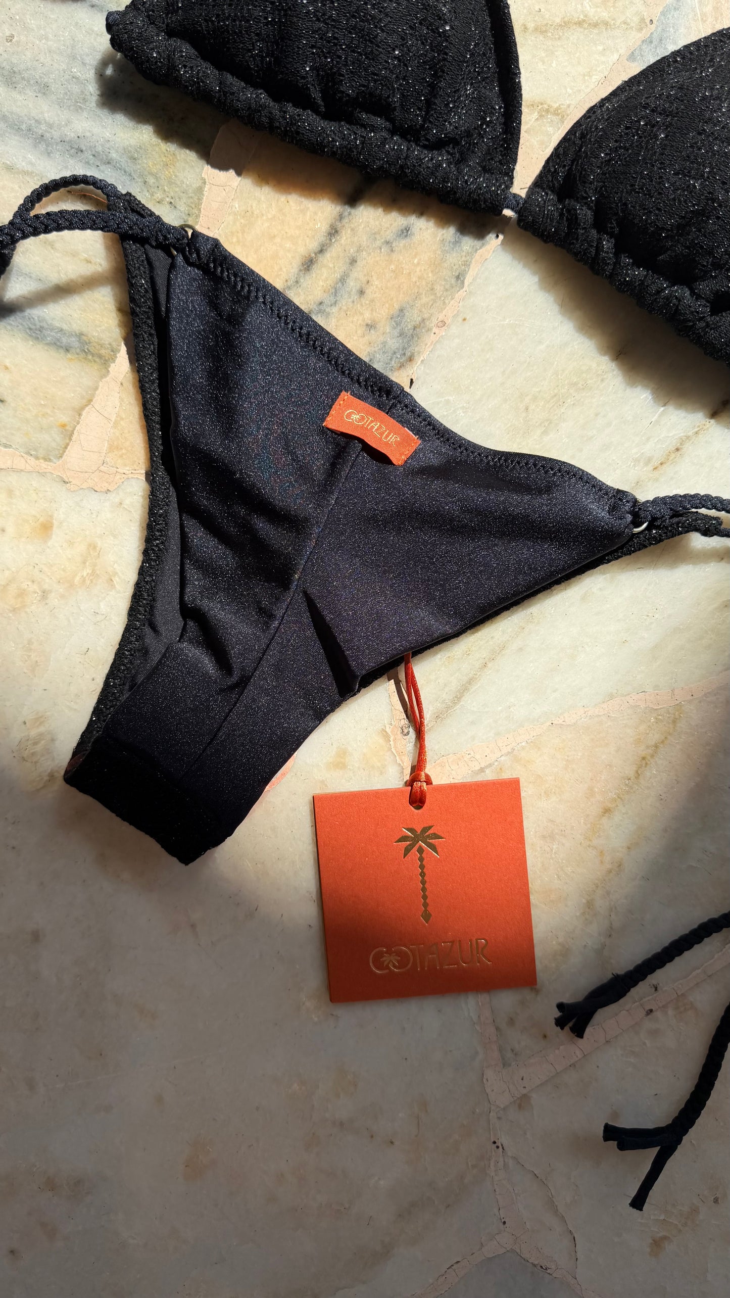 Bikini triangolo in maglia nero lurex Cotazur