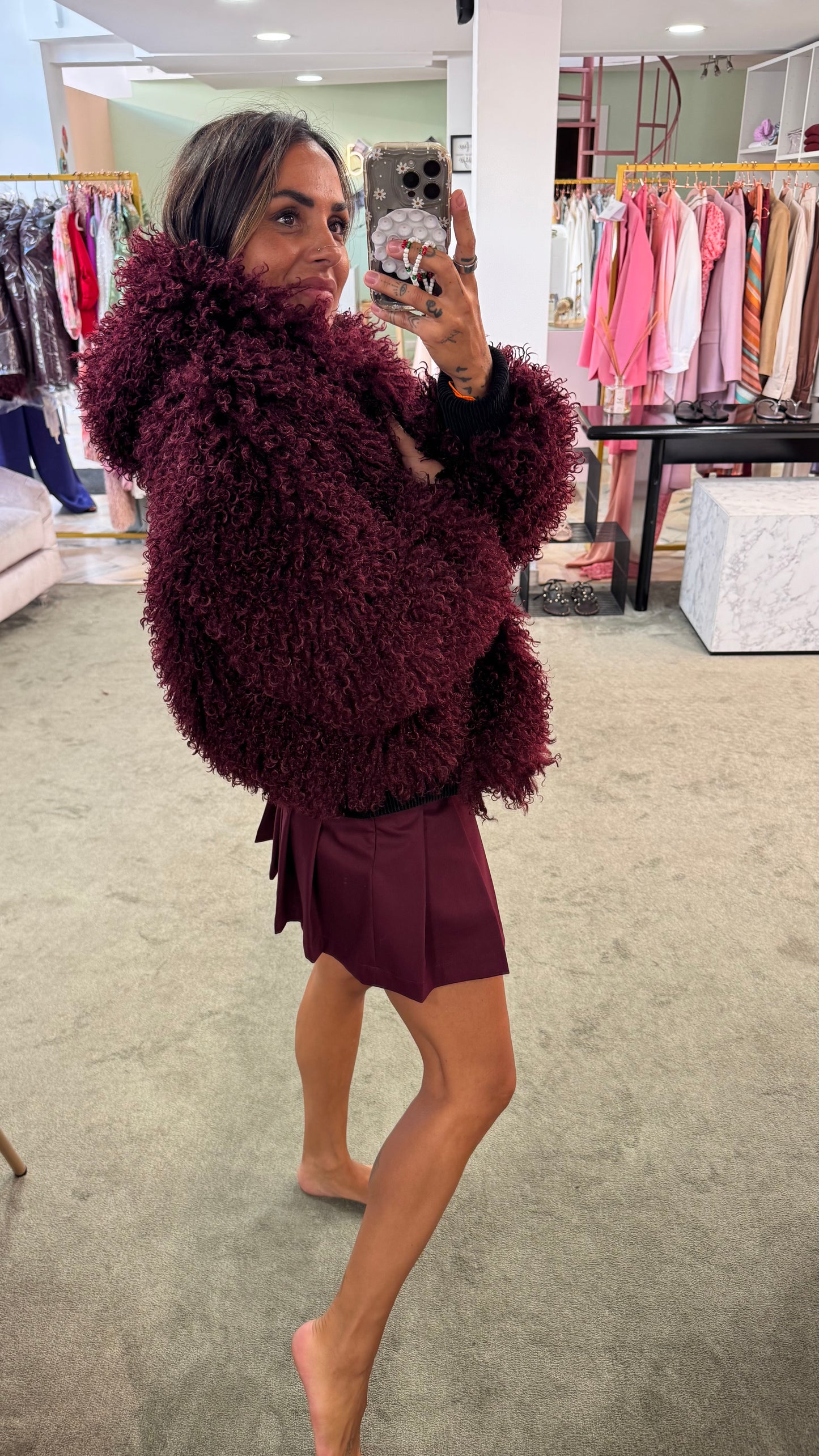 Bomber mongolia eco bordeaux con cappuccio