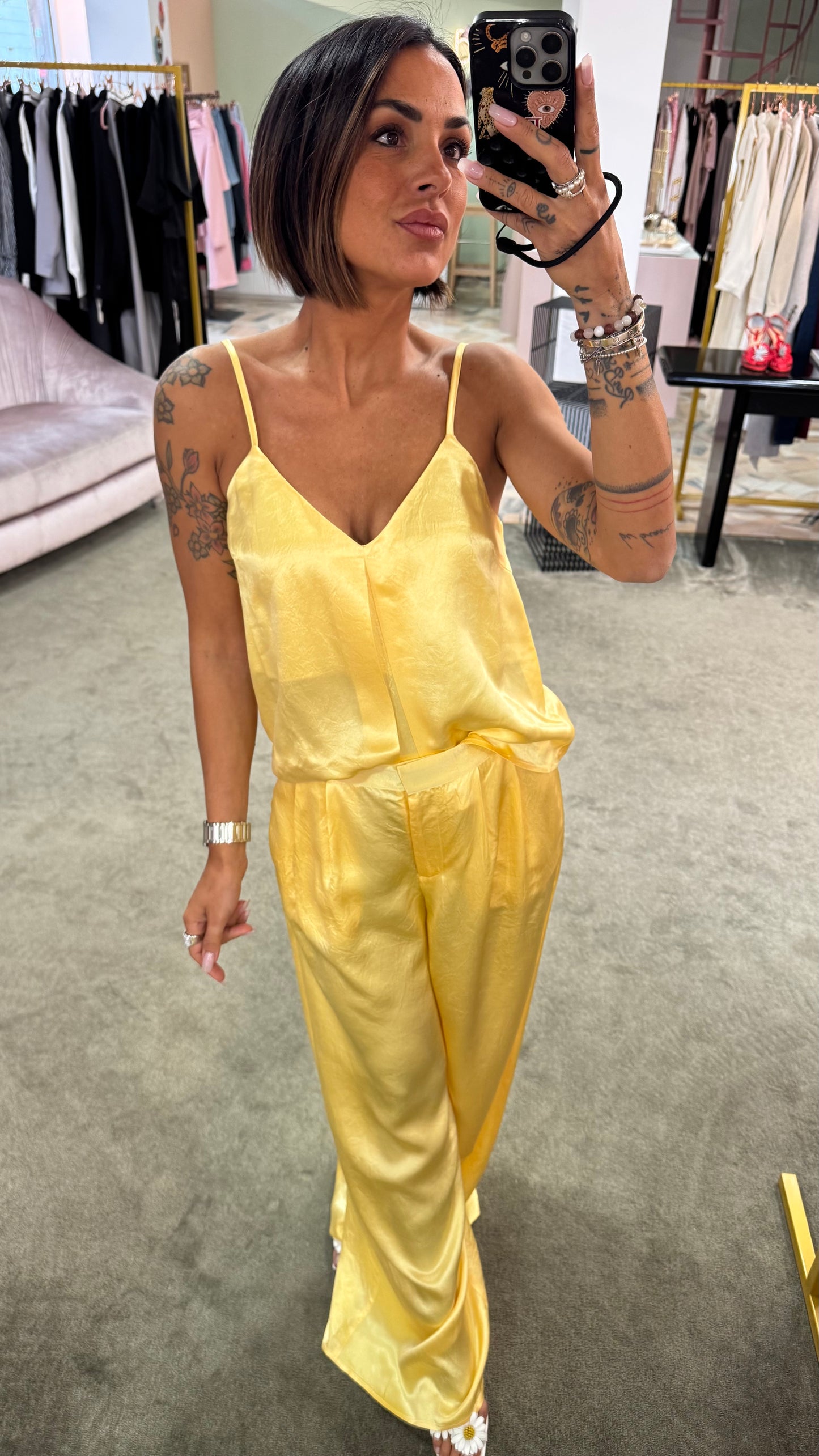 Canotta gialla in satin sl