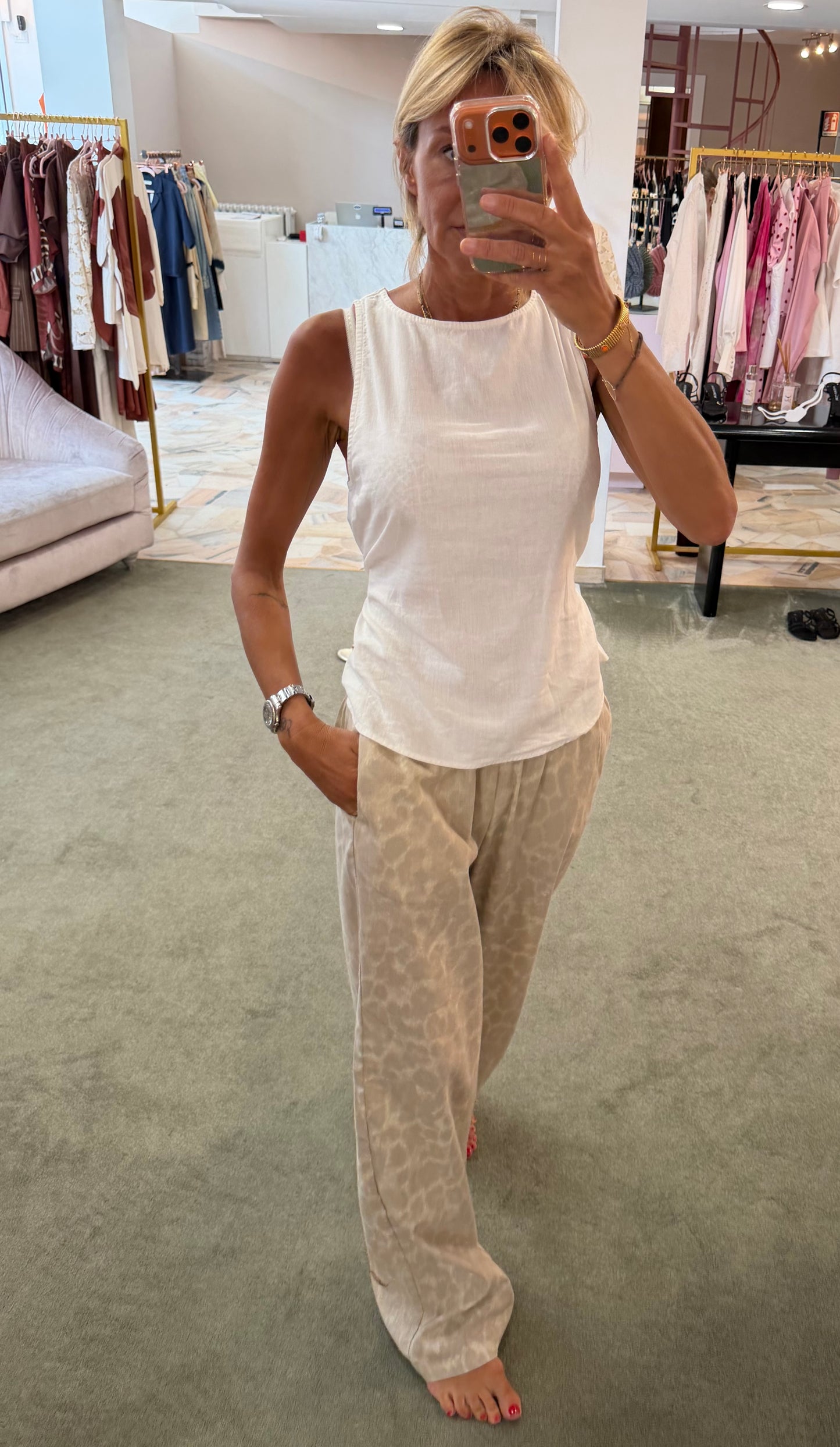 Pantaloni ella beige leopardato con elastico jx