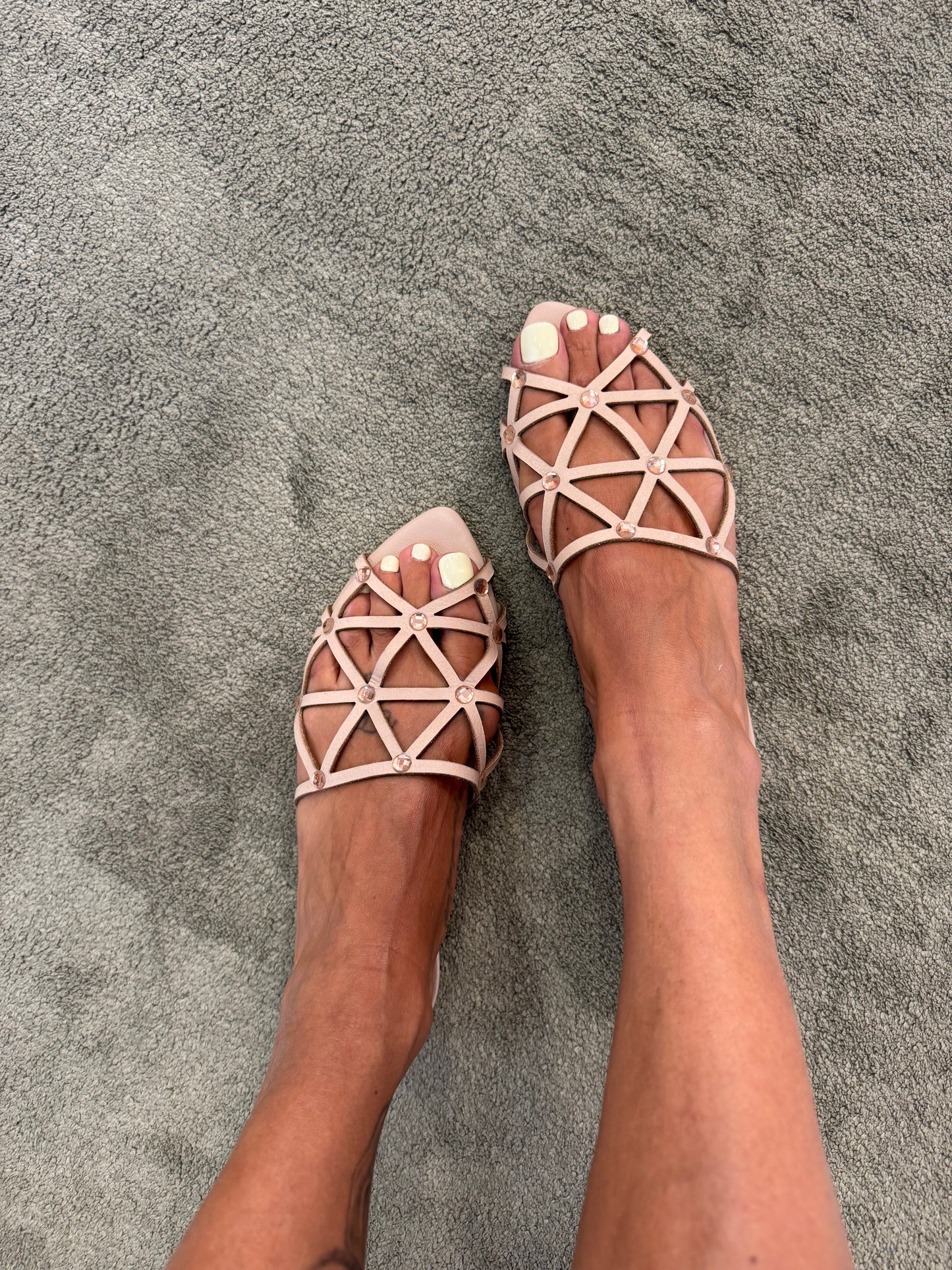 Ciabattina nude rete crystal