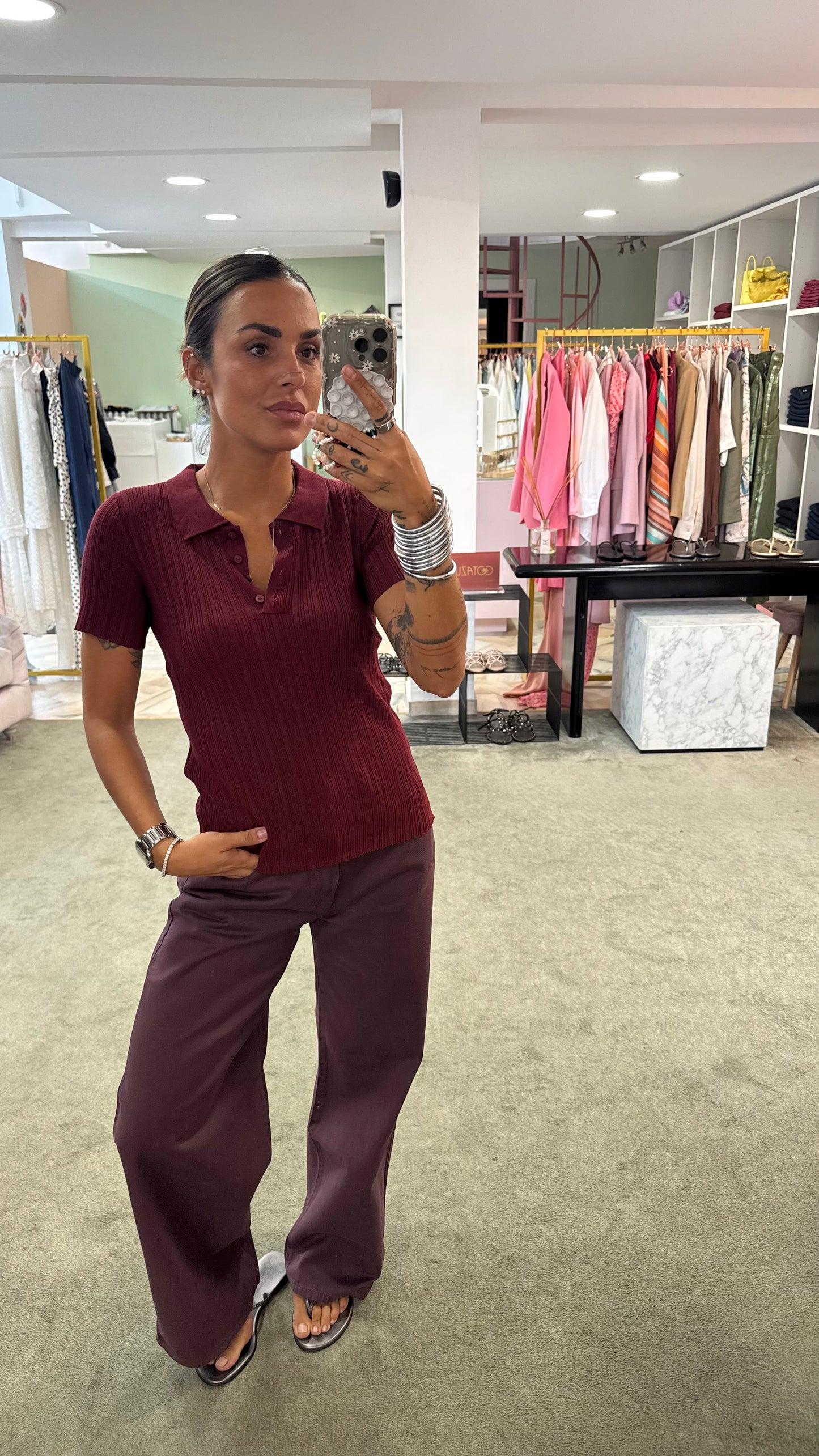 Polo bordeaux a costine on viscosa leggera maniche corte jx