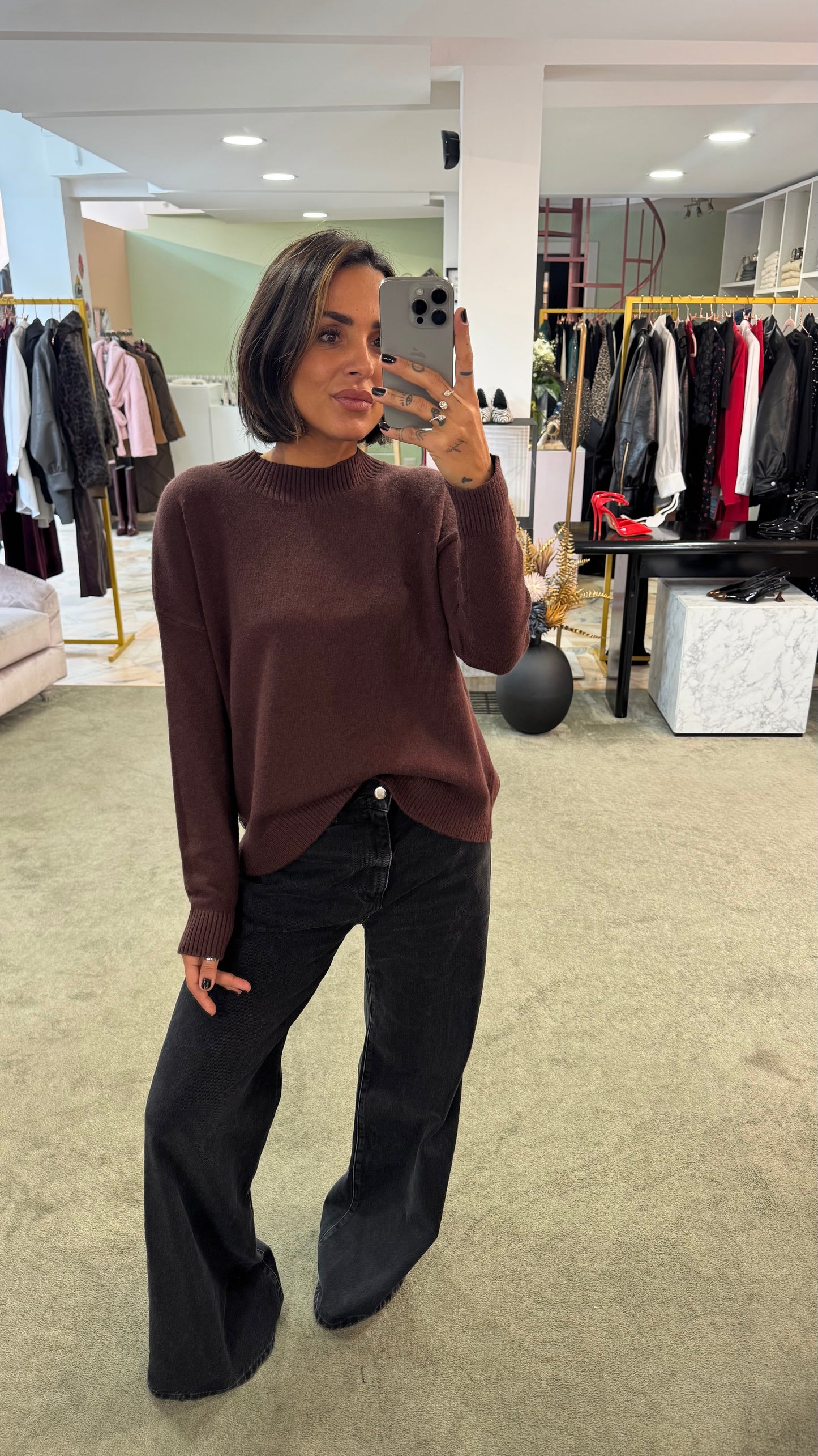 Maglione lupetto marrone a scatola tk