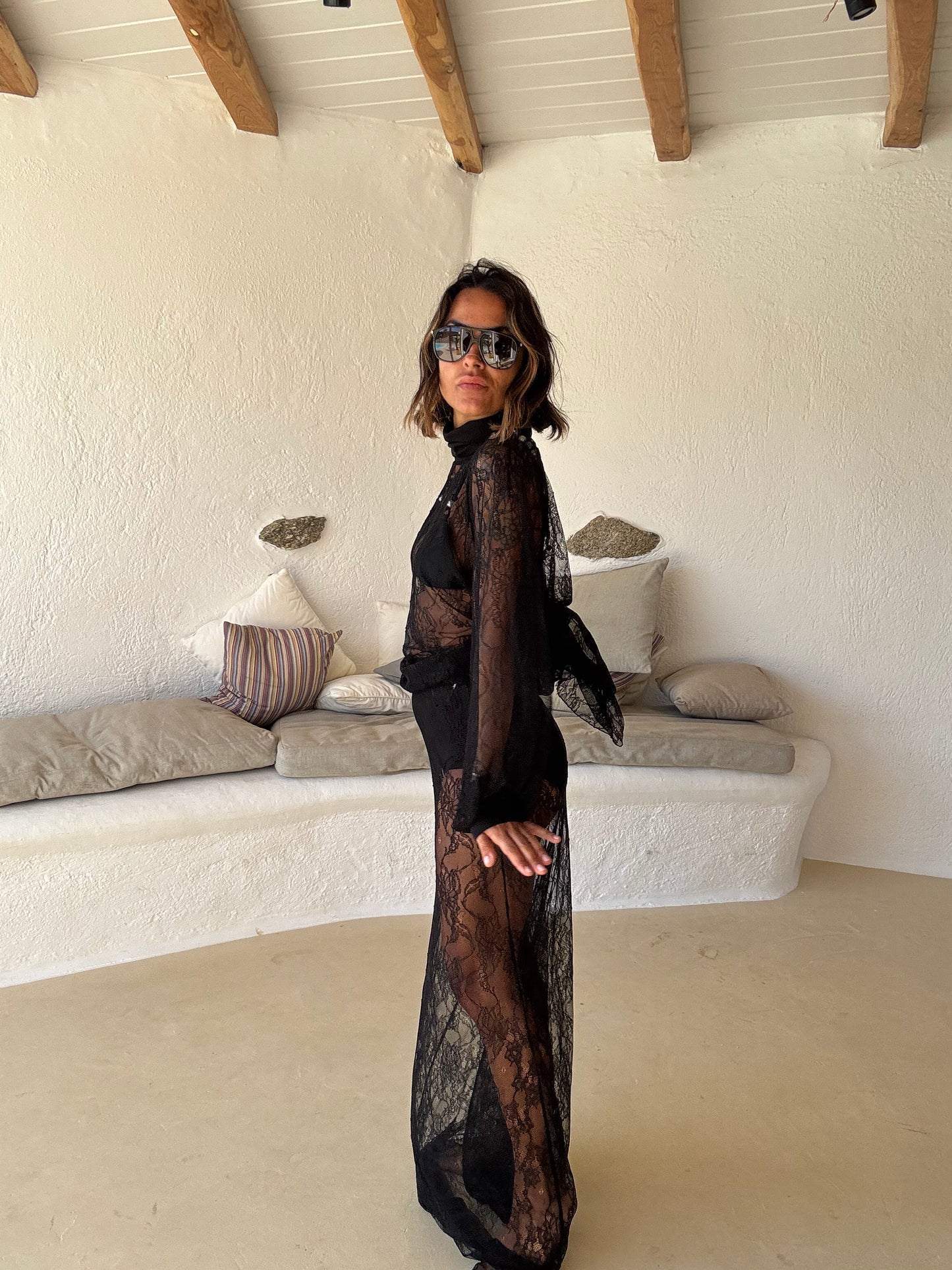 Gonna lunga nera in pizzo con culotte ks