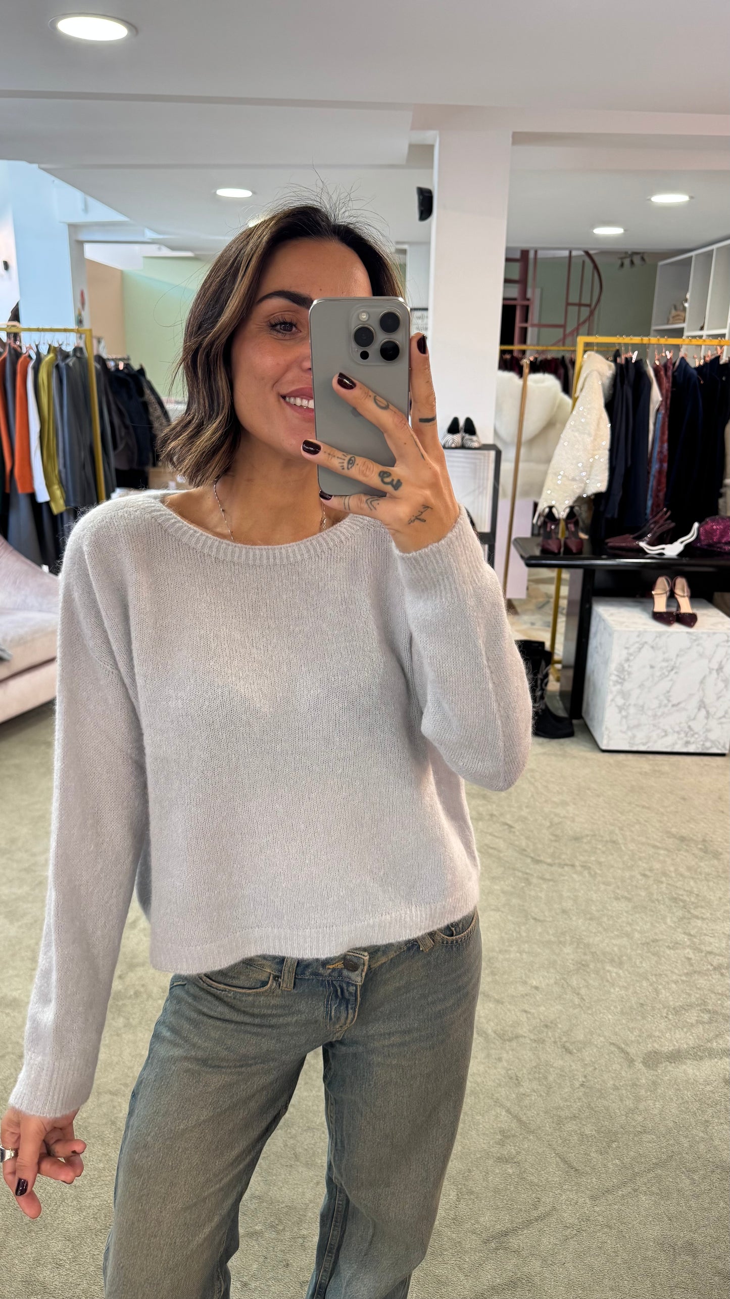 Maglione grigio perla girocollo lh