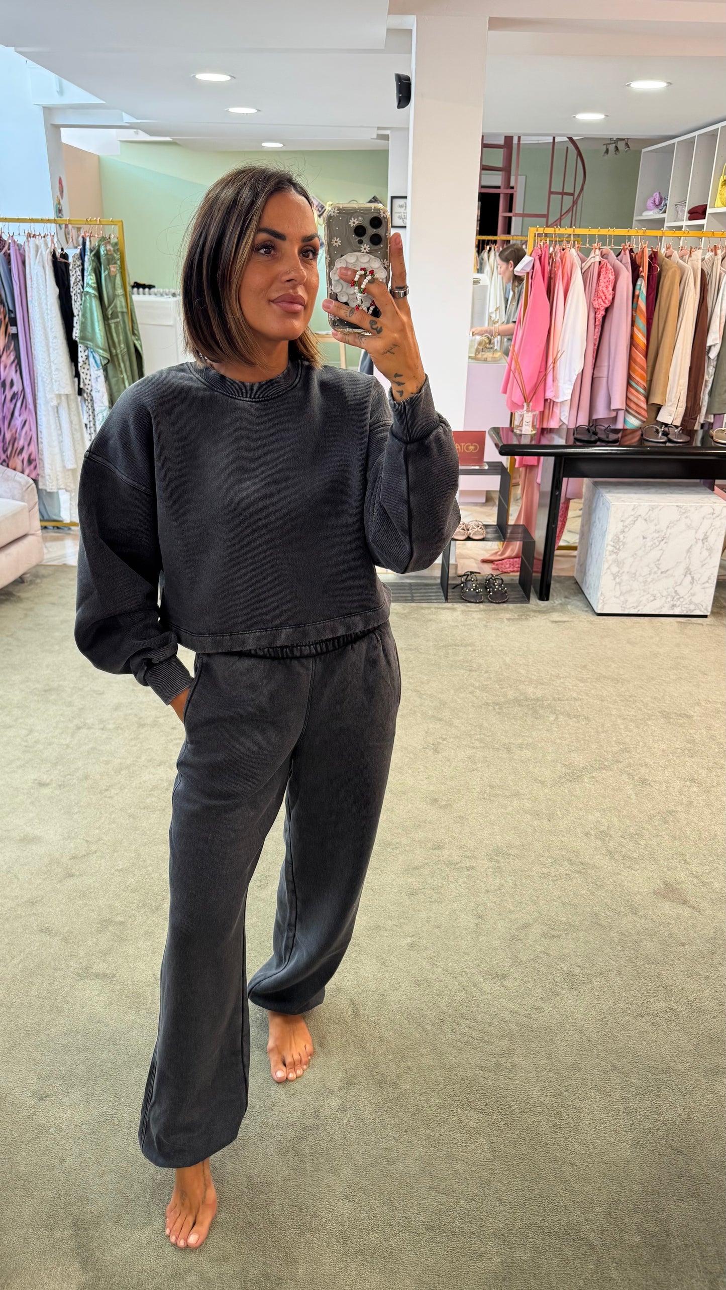 Felpa crop grigia stonewashed jx