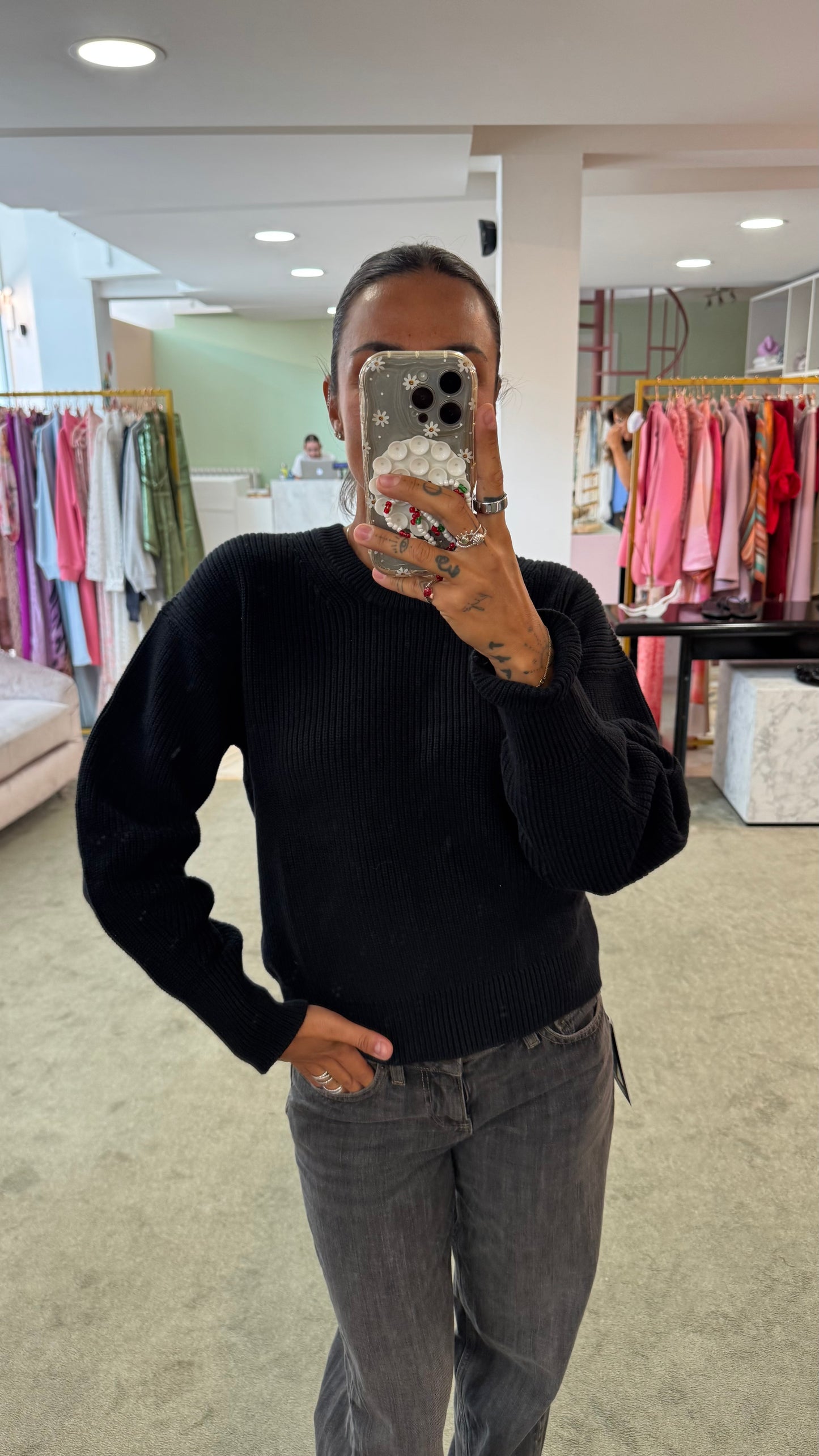 Maglione nero a costine jx