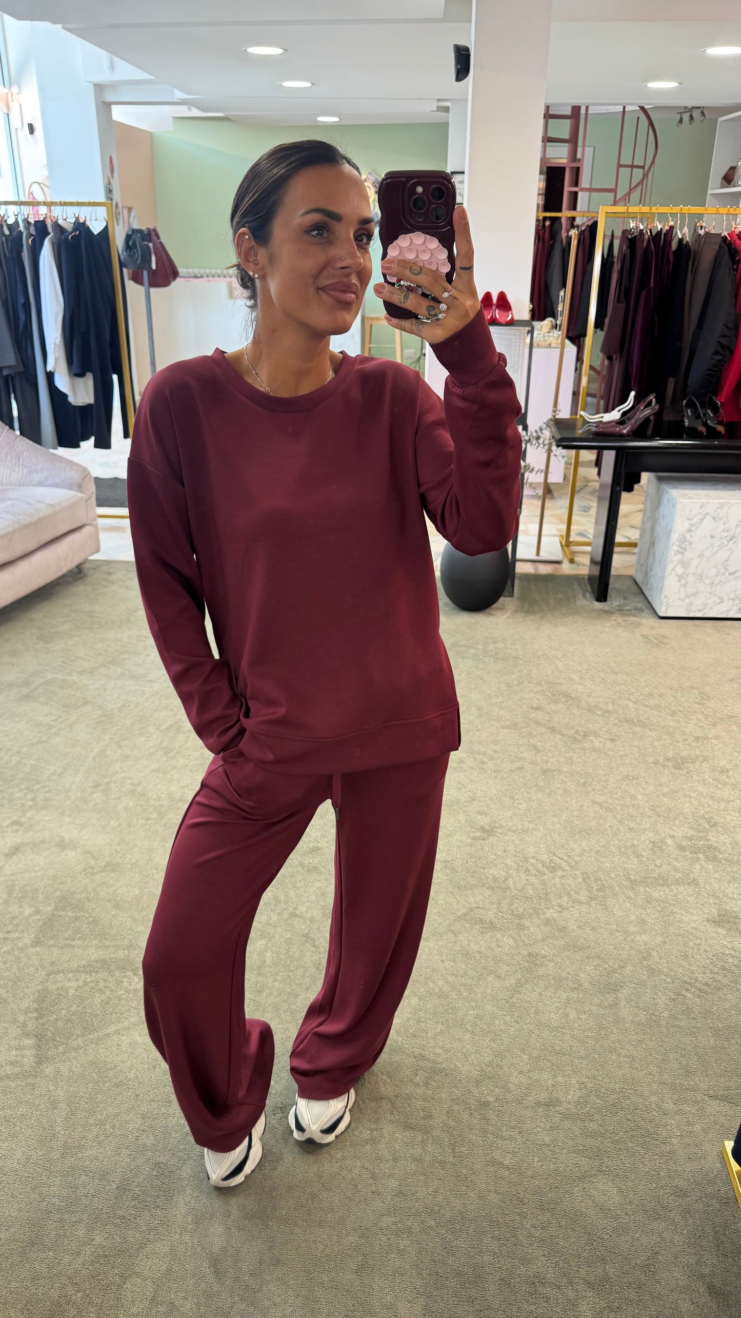 Felpa bordeaux girocollo in modal sy
