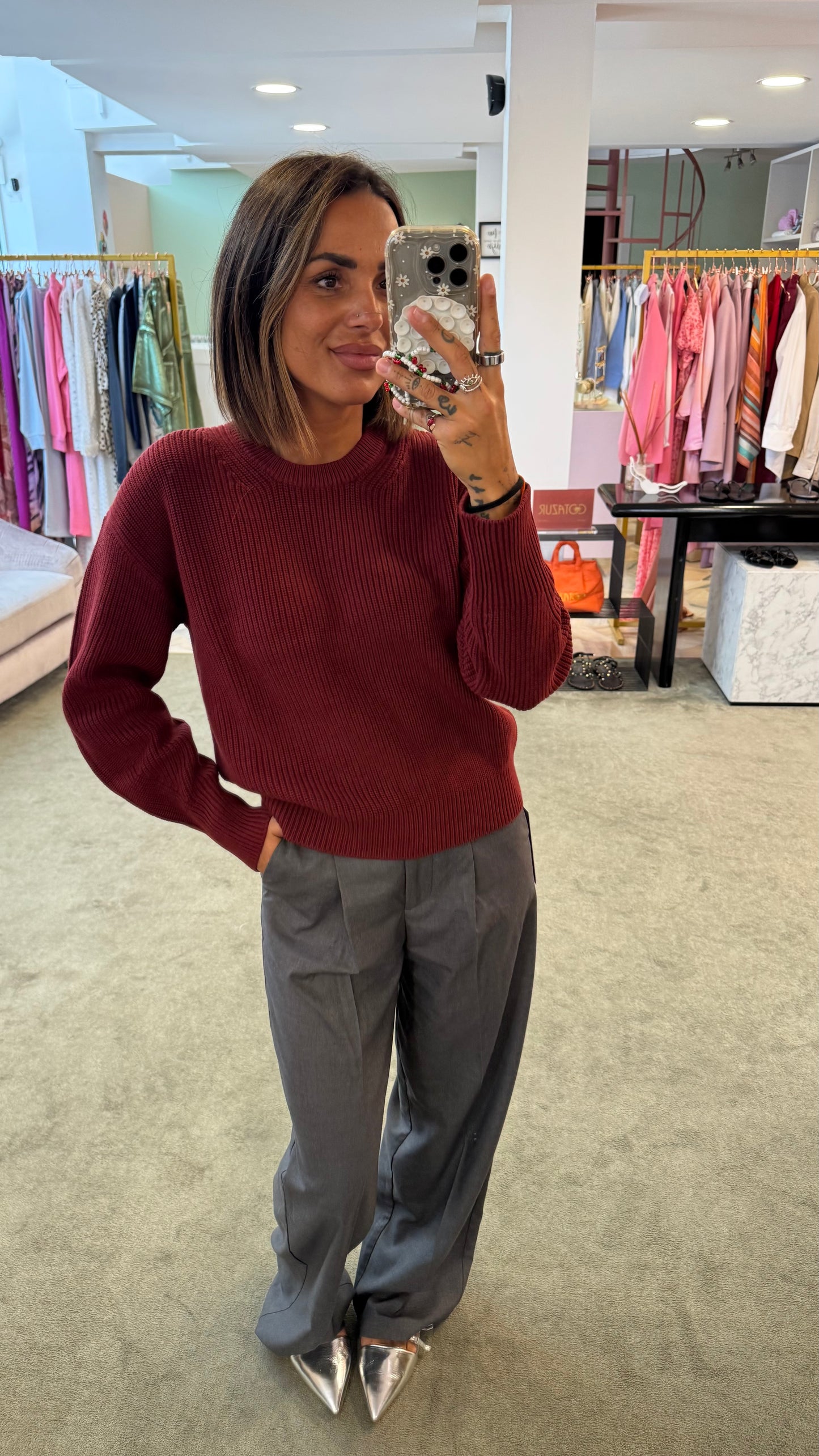 Maglione bordeaux a costine jx