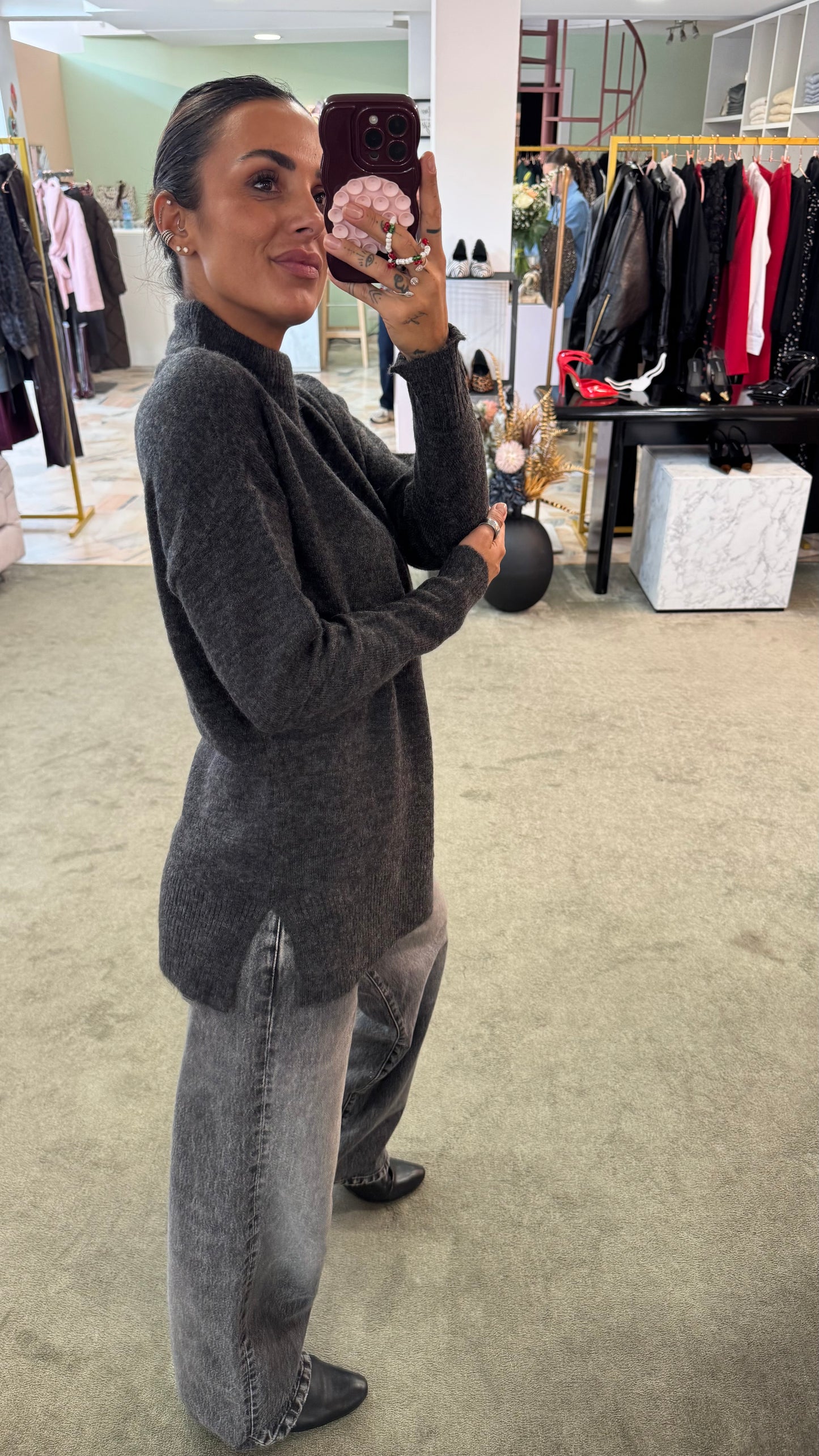 Maglione lupetto grigio scuro melange sy