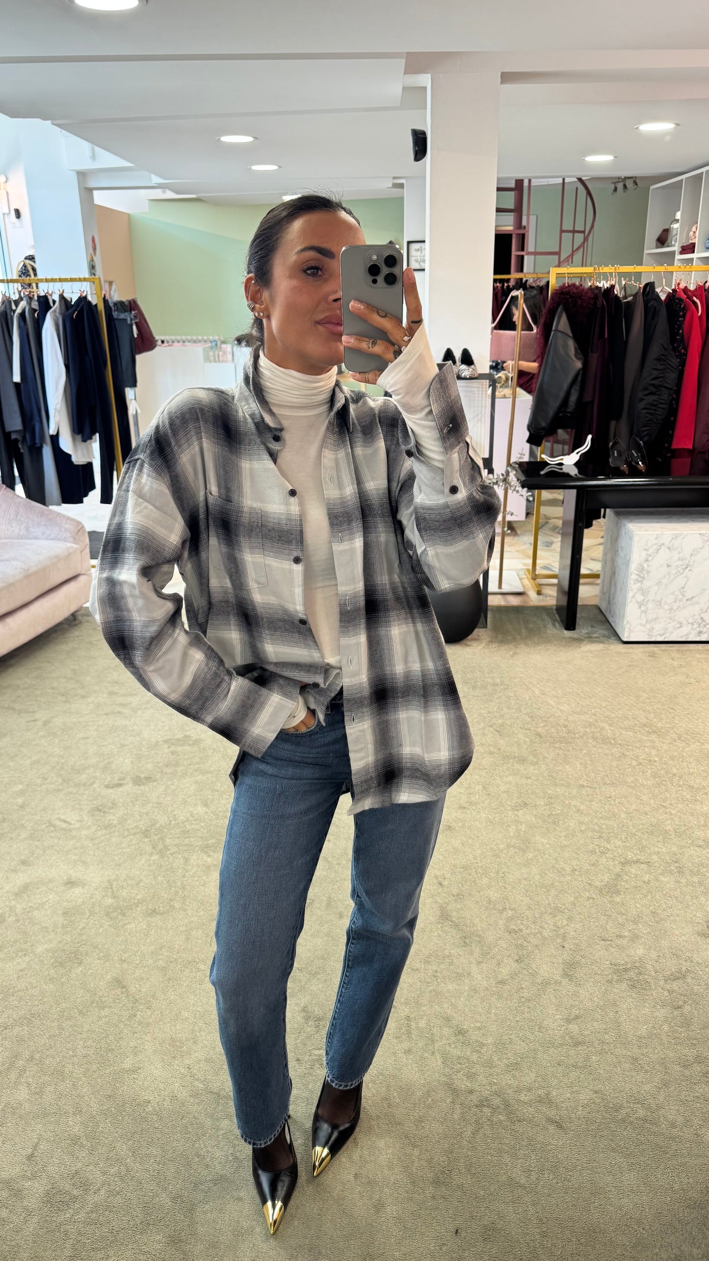 Camicia grigia a quadri jx