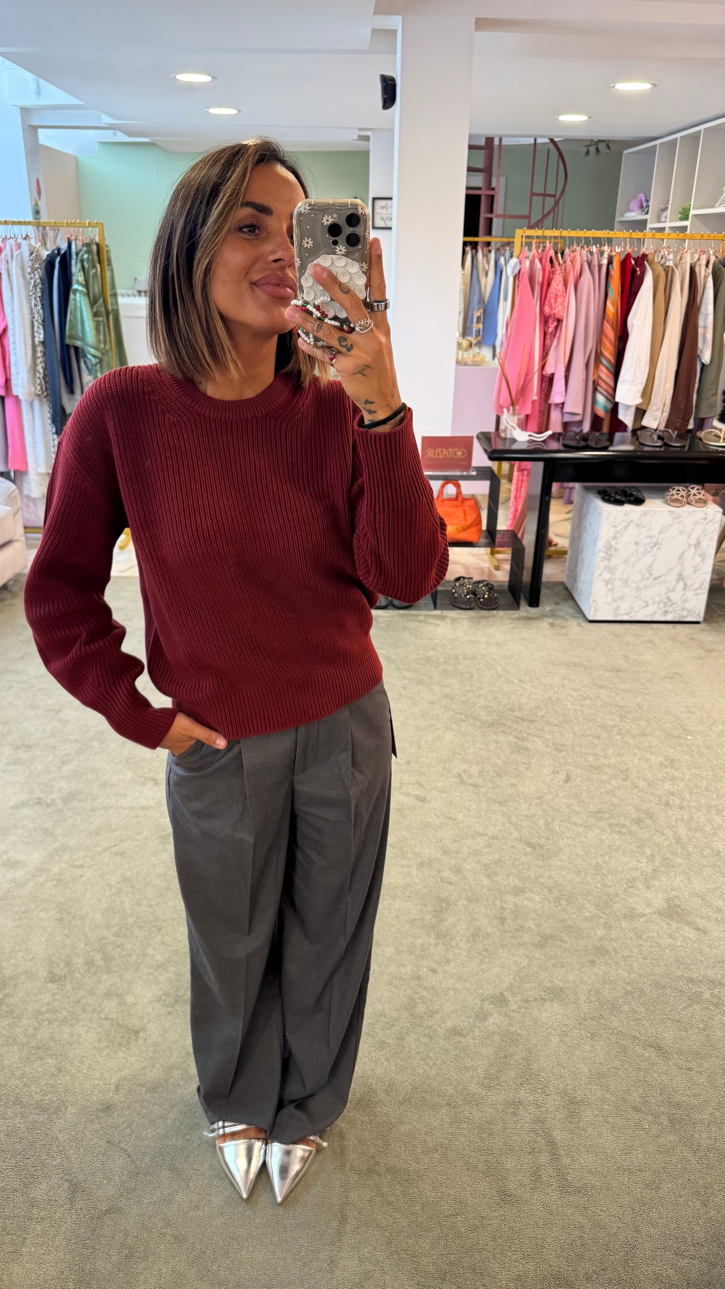 Maglione bordeaux a costine jx