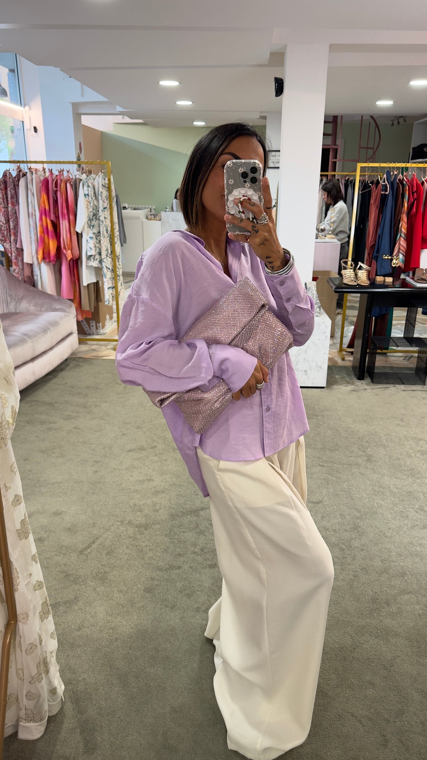 Camicia lilla in crepe ay