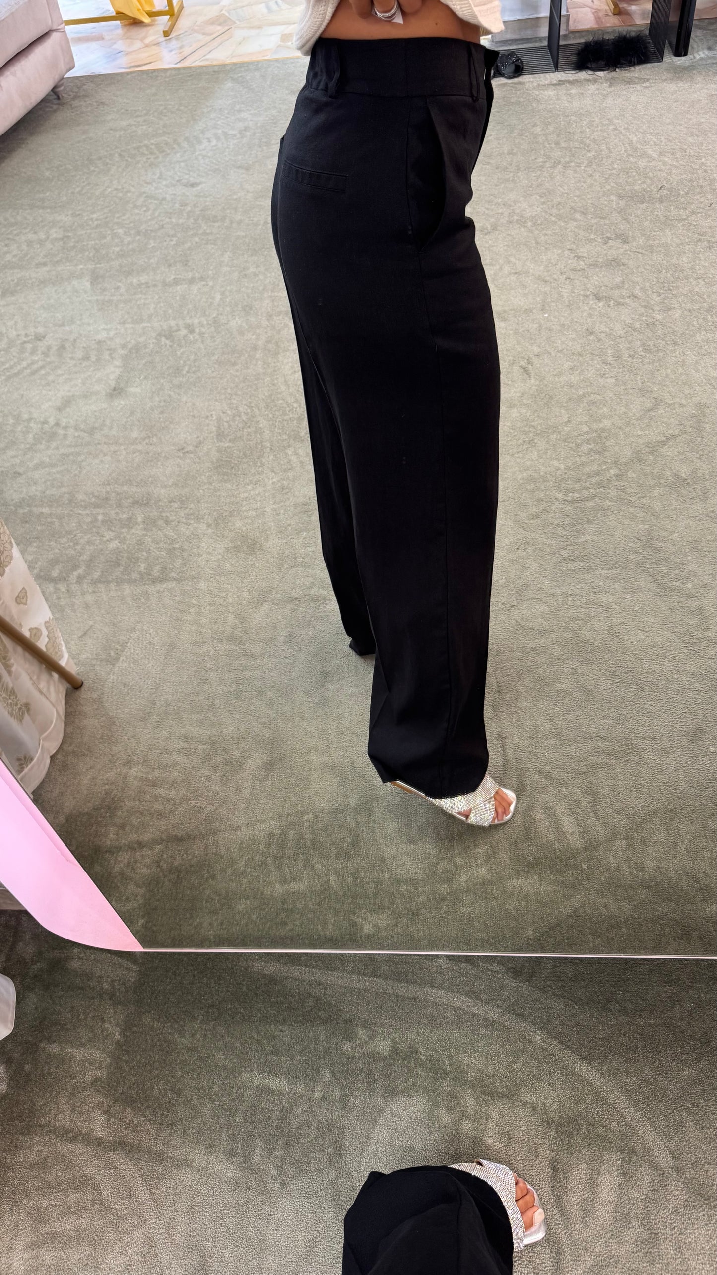 Pantaloni neri dritti in lino sl