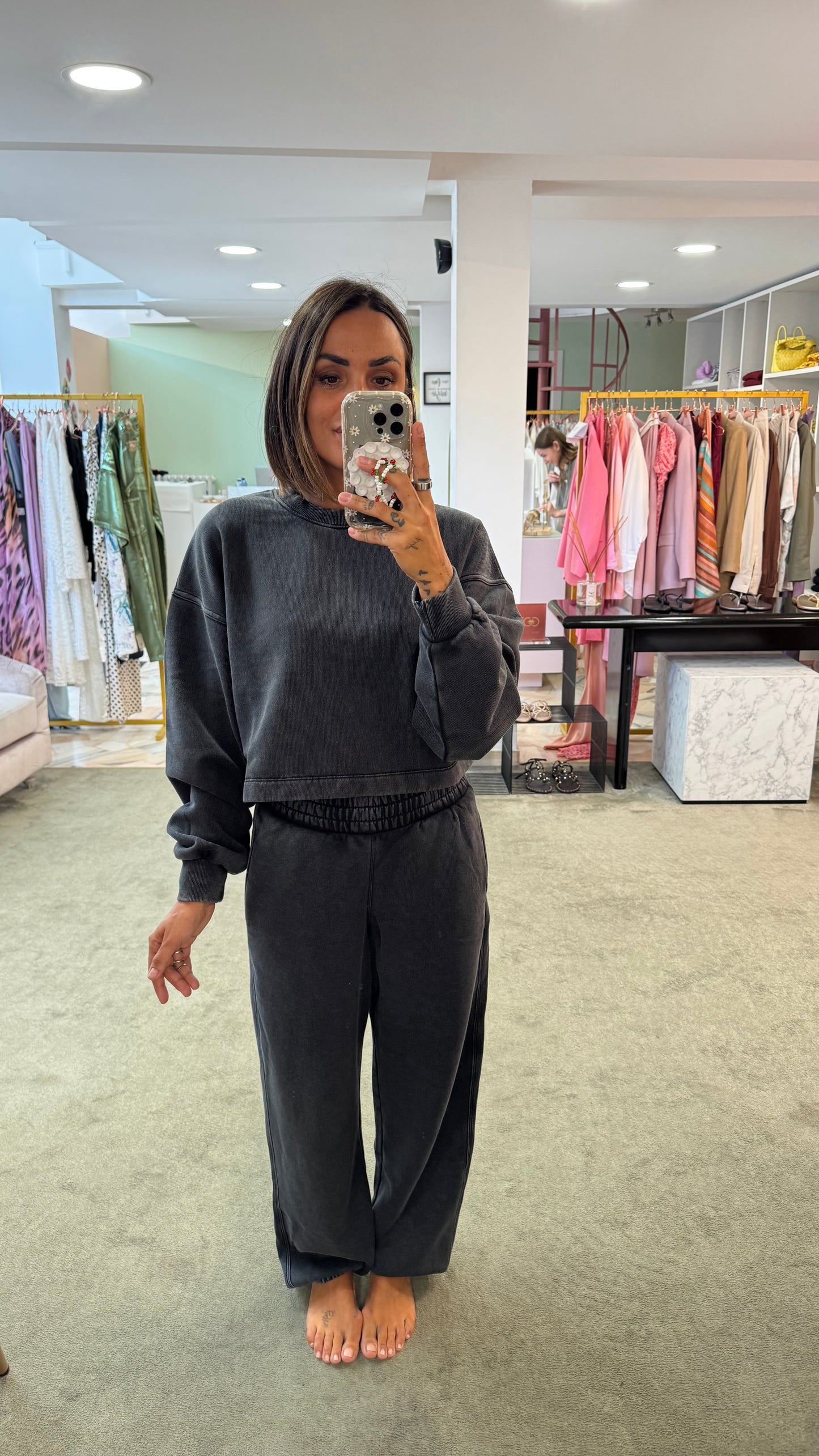 Felpa crop grigia stonewashed jx