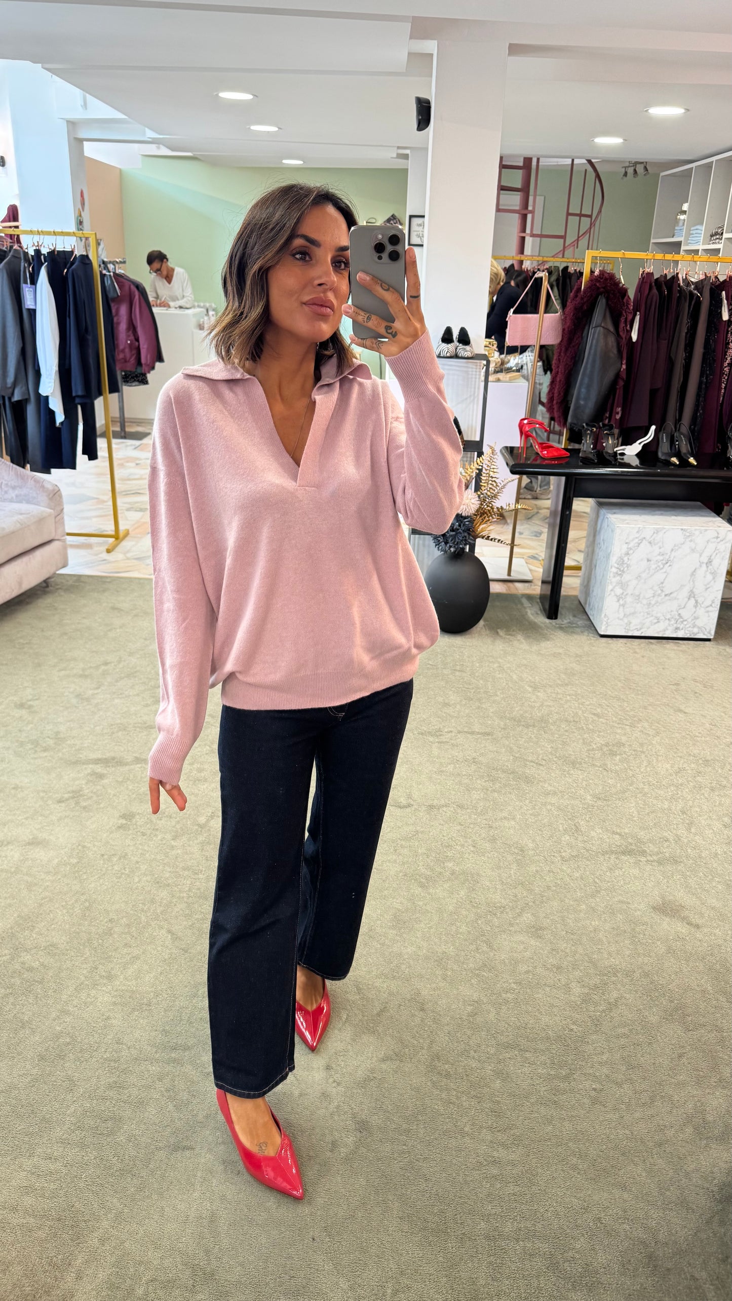 Maglione polo rosa lh